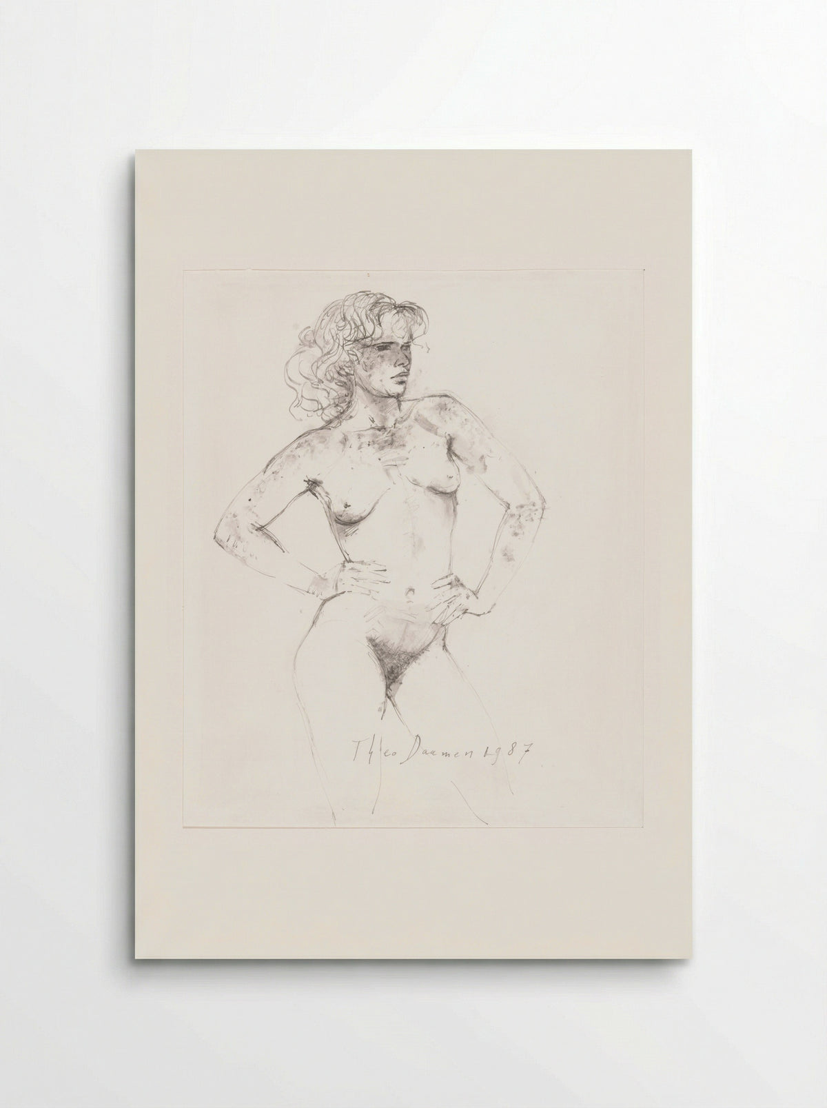 Staand vrouwelijk naakt met sproeten, de handen in de zij - Theo Daamen - Poster