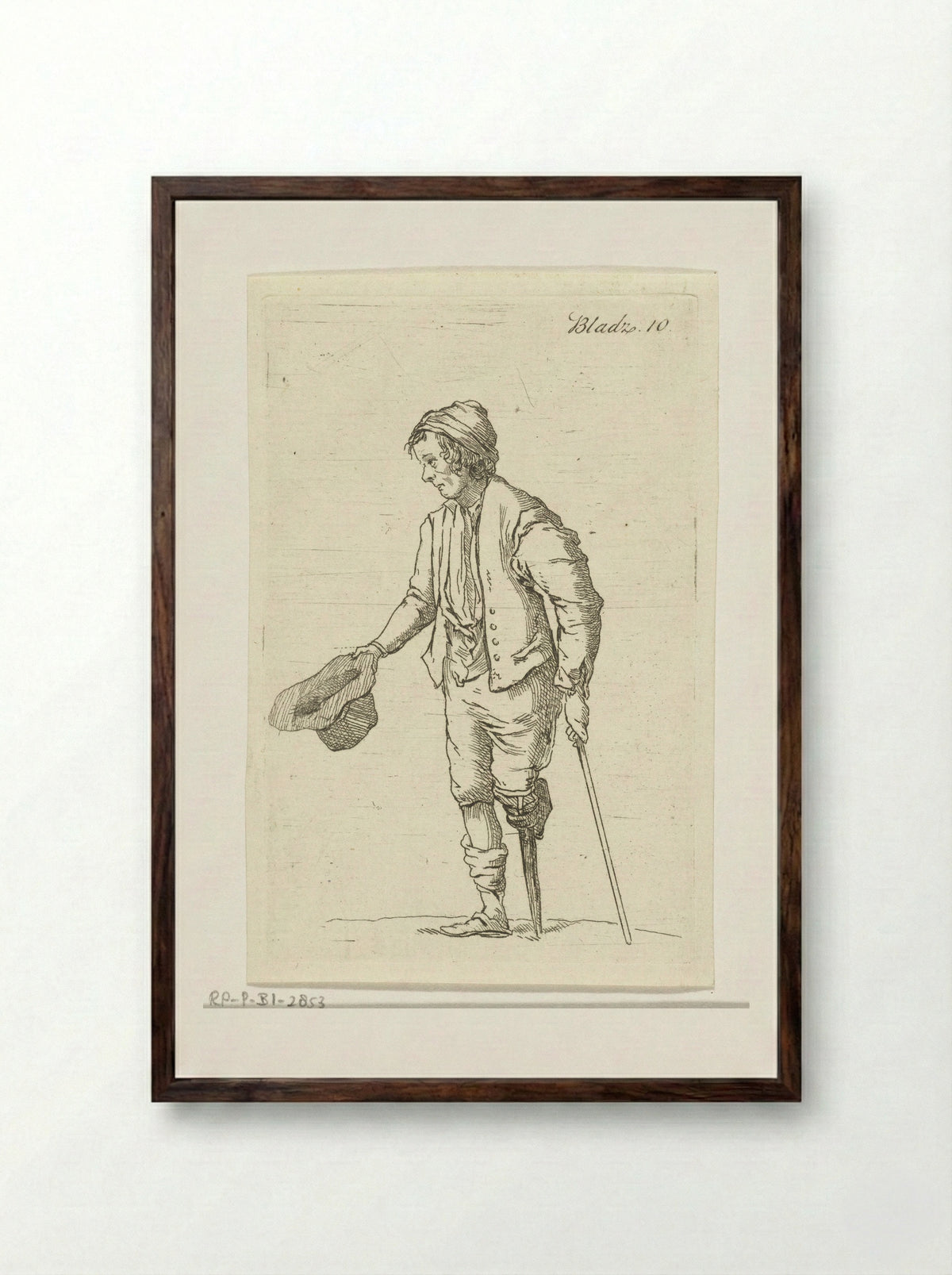 Staande bedelaar (Standing Beggar) - Anthonie van den Bos - Framed Print Dark Wood