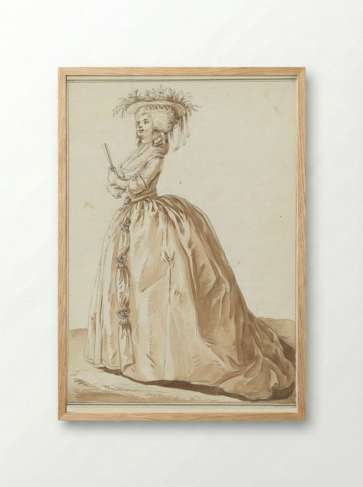 Staande dame met waaier - Pierre Thomas Le Clerc - Framed Print Wood