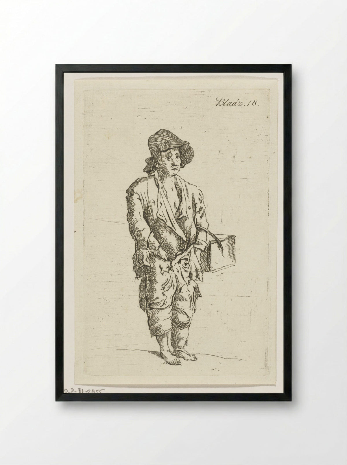 Staande jongen gekleed in lompen - Anthonie van den Bos - Framed Print Black