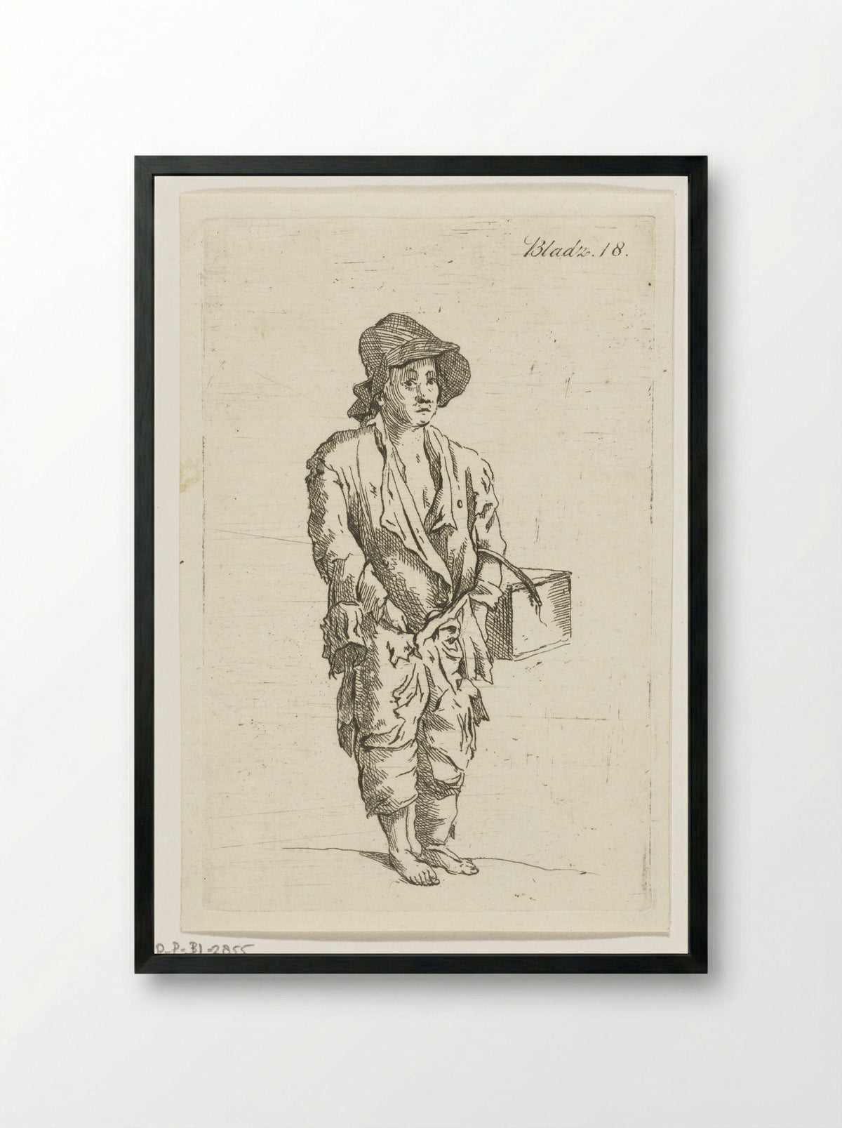 Staande jongen gekleed in lompen - Anthonie van den Bos - Framed Print Black