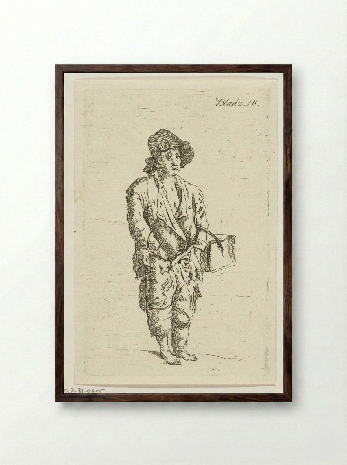 Staande jongen gekleed in lompen - Anthonie van den Bos - Framed Print Dark Wood