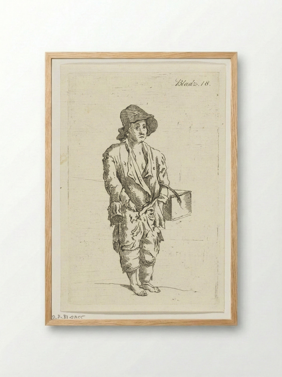Staande jongen gekleed in lompen - Anthonie van den Bos - Framed Print Wood