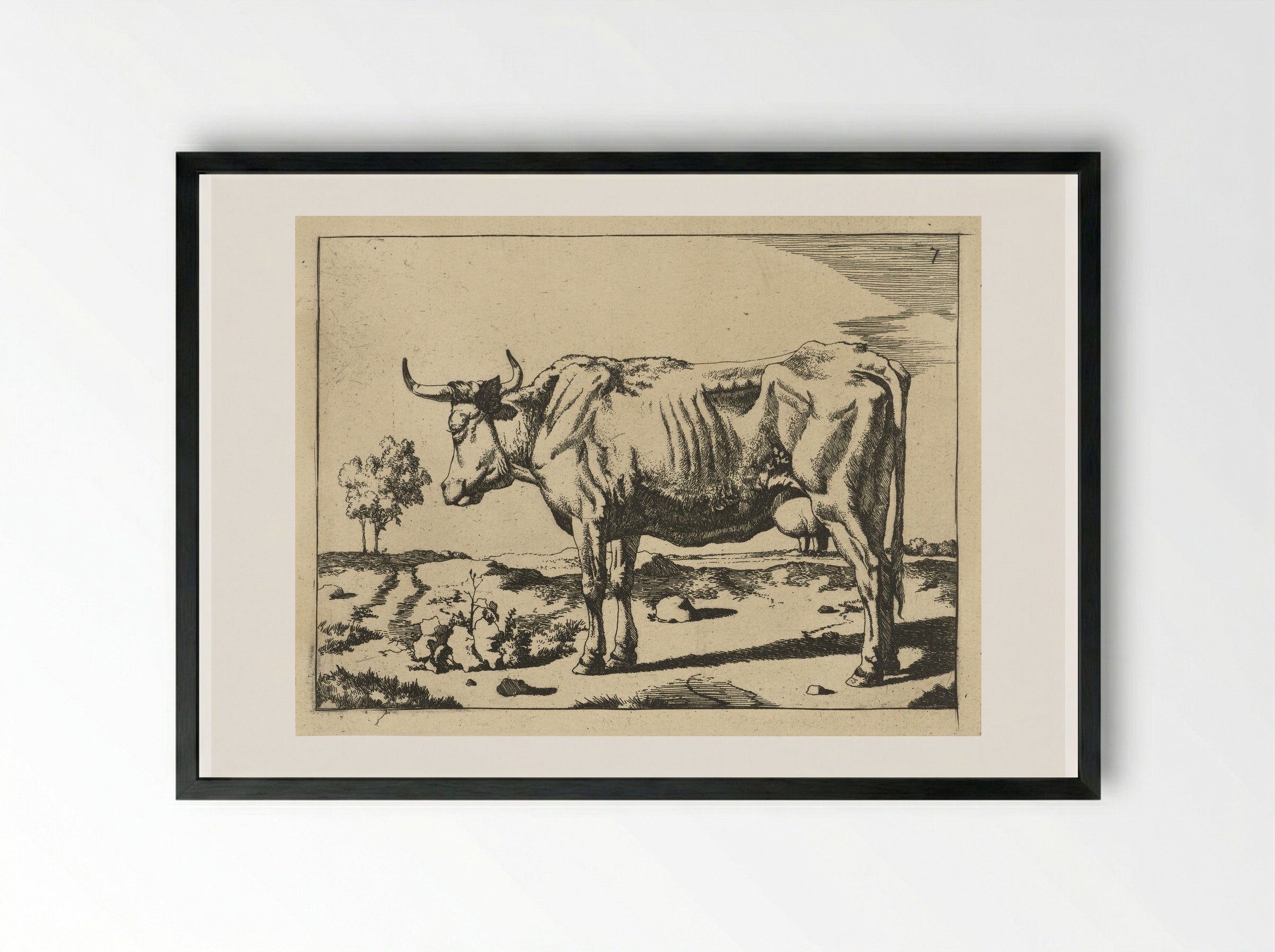 Staande koe, met boom - Marcus de Bye - Framed Print Black