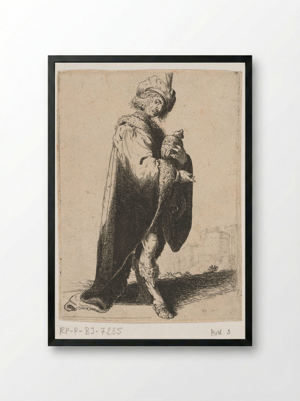 Staande koning met wierookvat - Jacob Duck - Framed Print Black