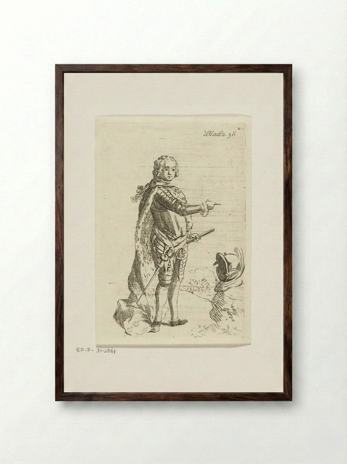 Staande man in wapenrusting - Anthonie van den Bos - Framed Print Dark Wood