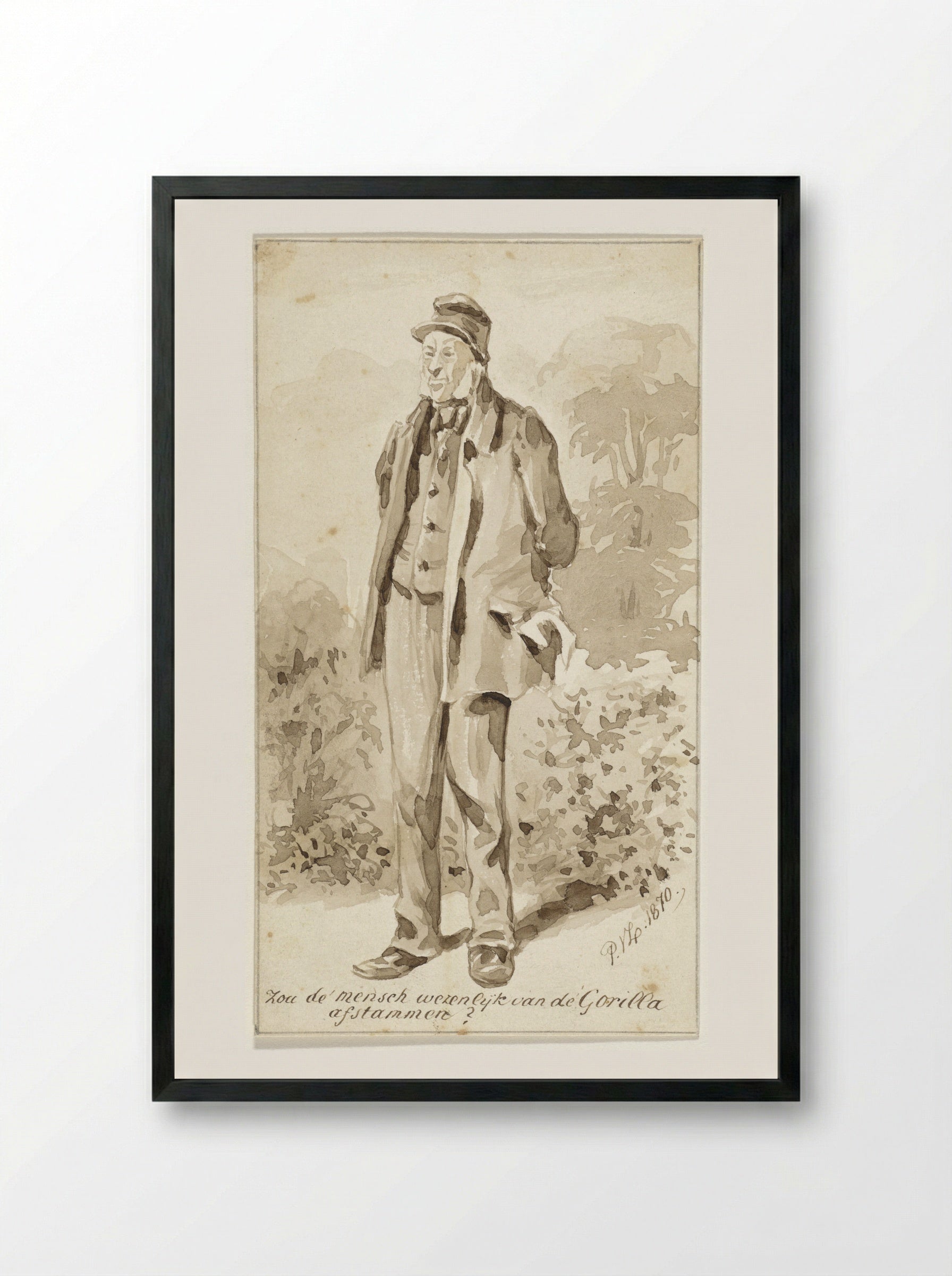 Staande man met bakkebaarden - Pieter van Loon - Framed Print Black