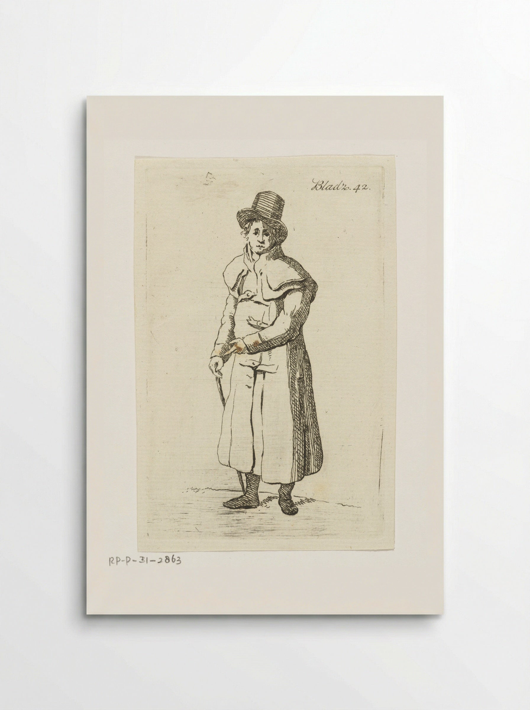 Staande man met lange jas, hoed en wandelstok - Anthonie van den Bos - Poster