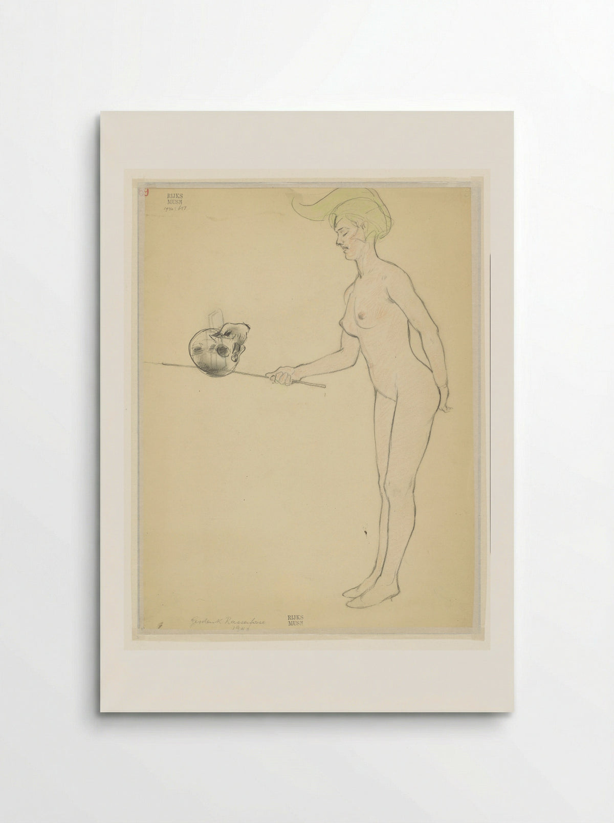 Staande naakte vrouw met een stok en een schedel - Armand Rassenfosse - Poster