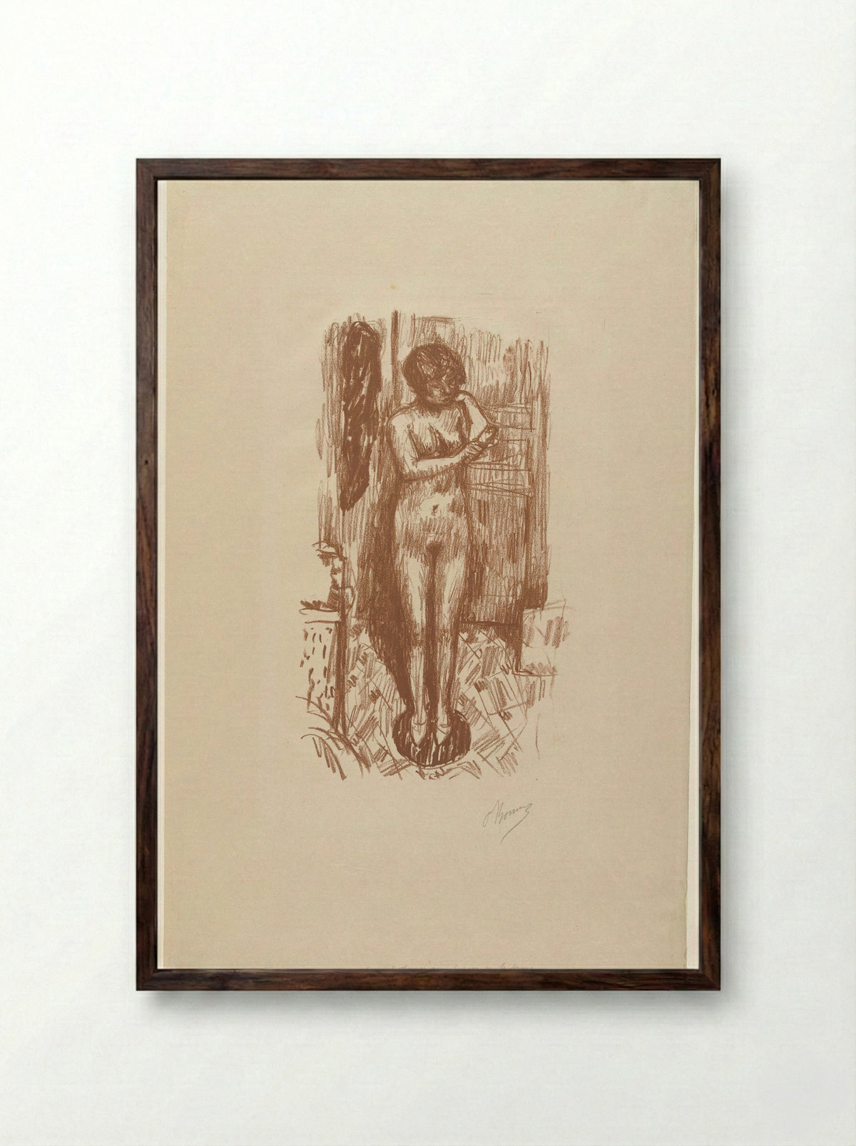 Staande naakte vrouw wast zich - Pierre Bonnard - Framed Print Dark Wood