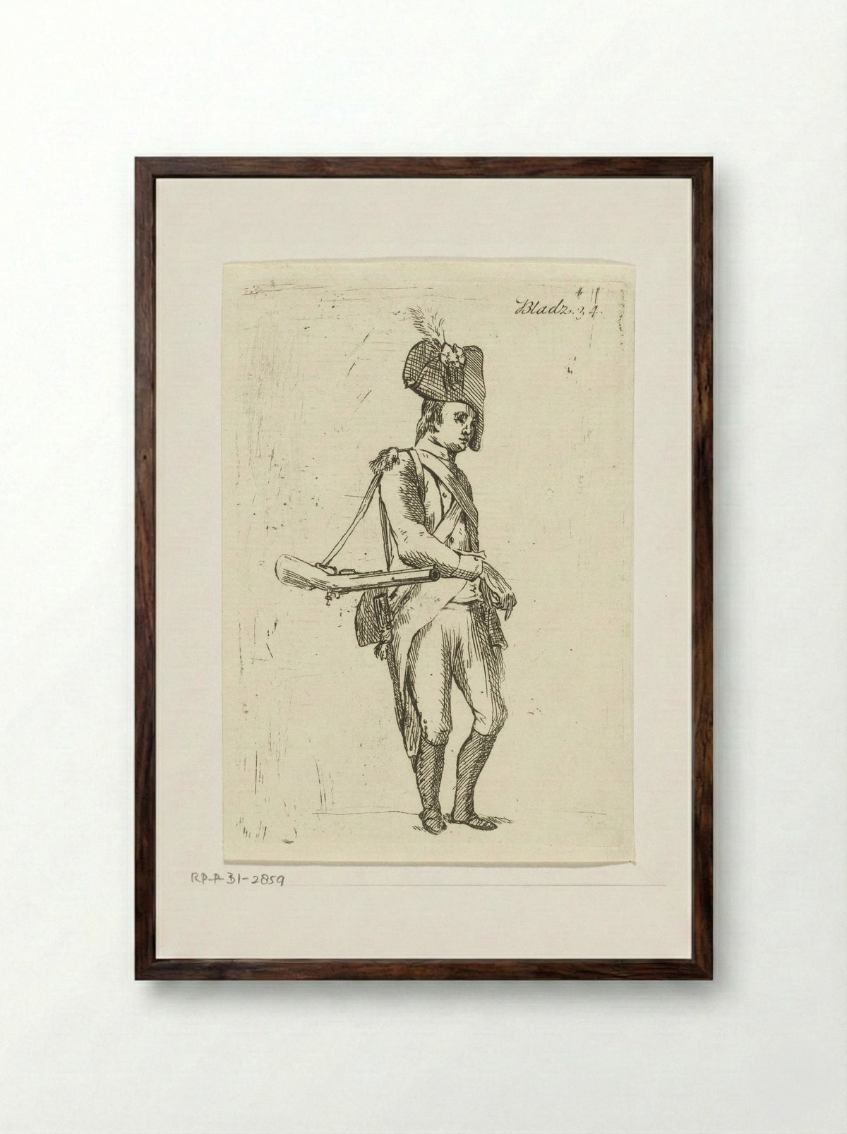 Staande soldaat met geweer - Anthonie van den Bos - Framed Print Dark Wood