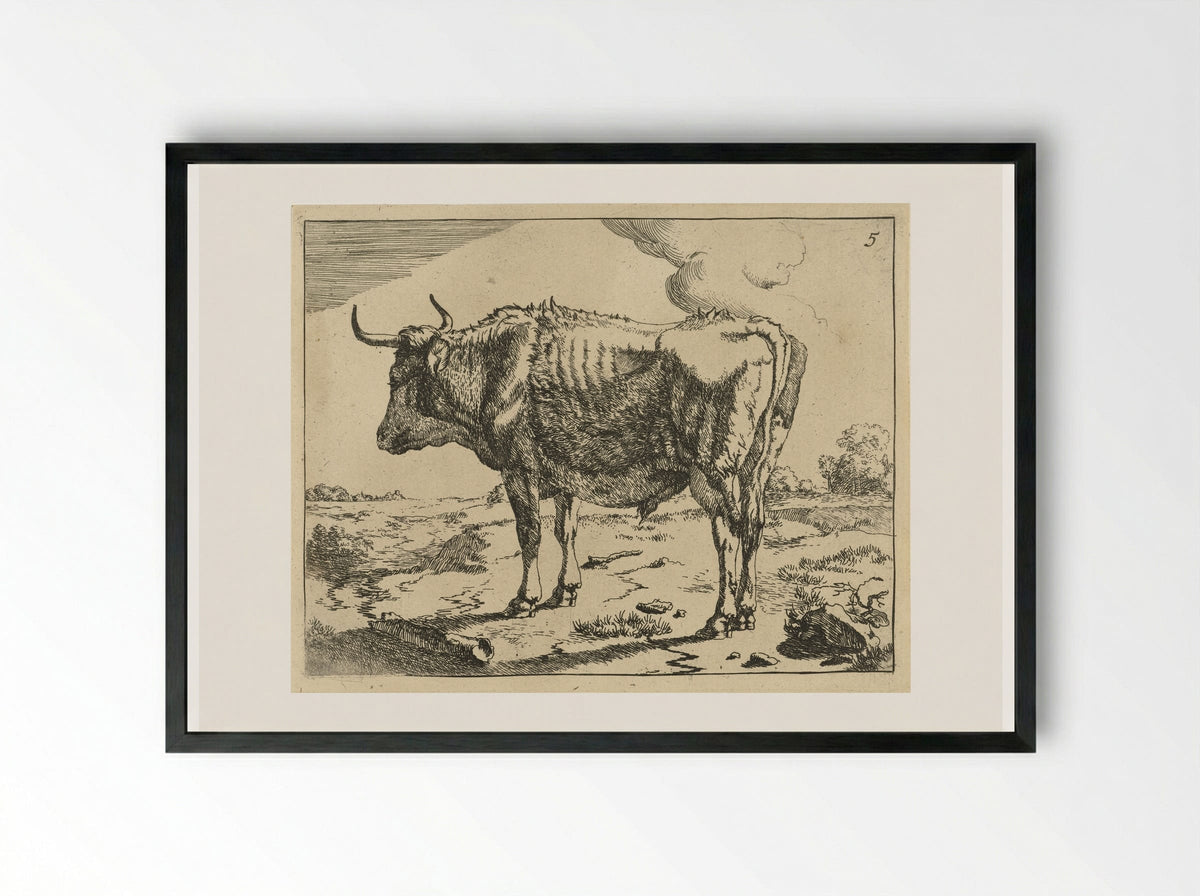 Staande stier (Standing Bull) - Marcus de Bye - Framed Print Black