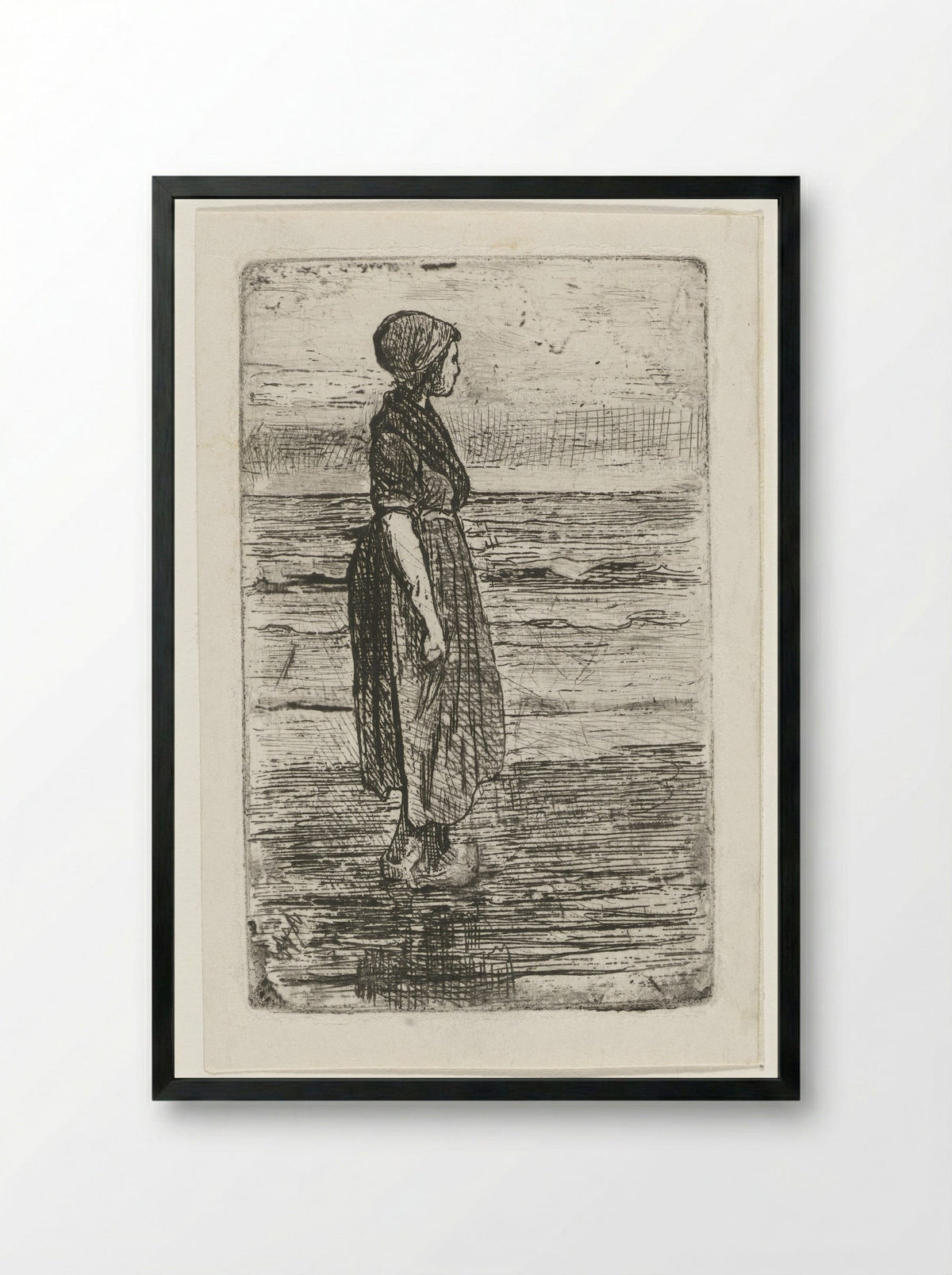 Staande vrouw op het strand - Jozef Israëls - Framed Print Black