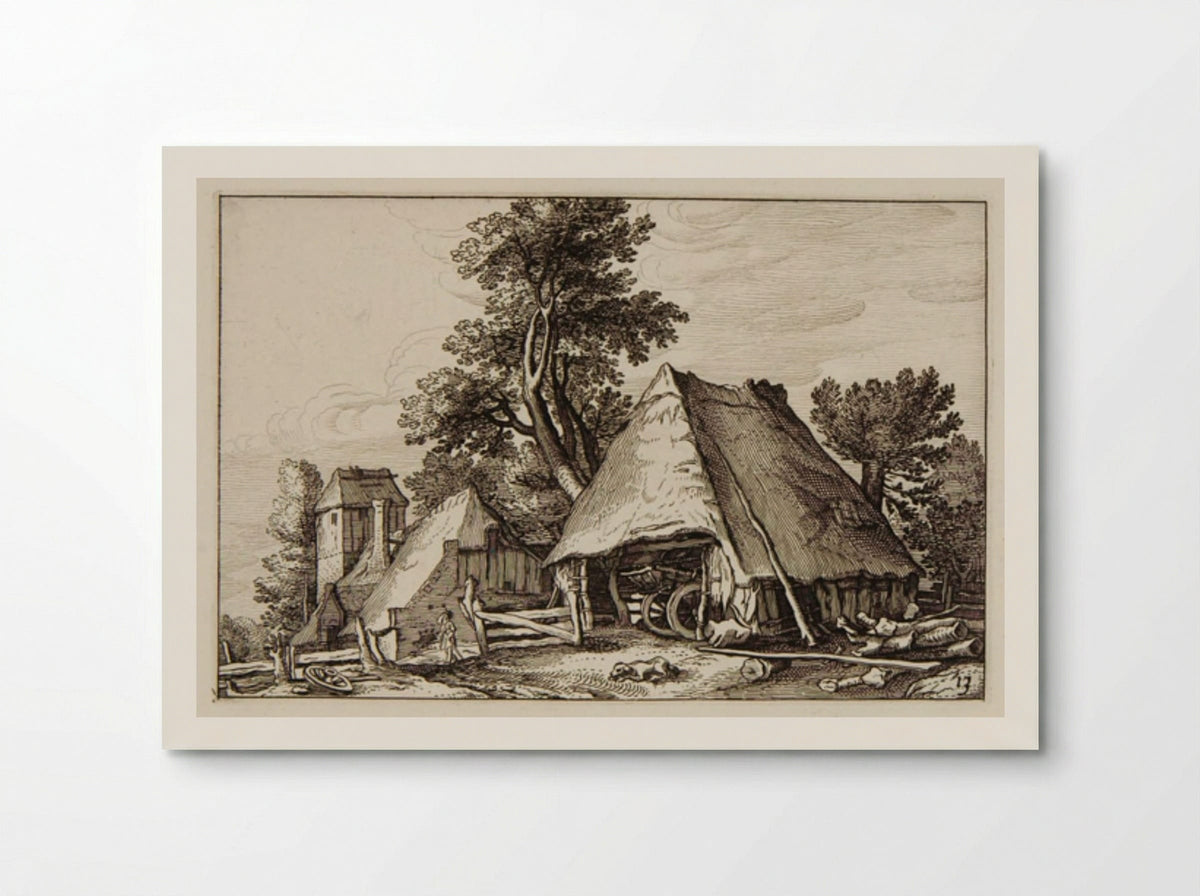 Stable with Wagon Inside, Farm Buildings to Left - Claes Jansz. Visscher - Poster