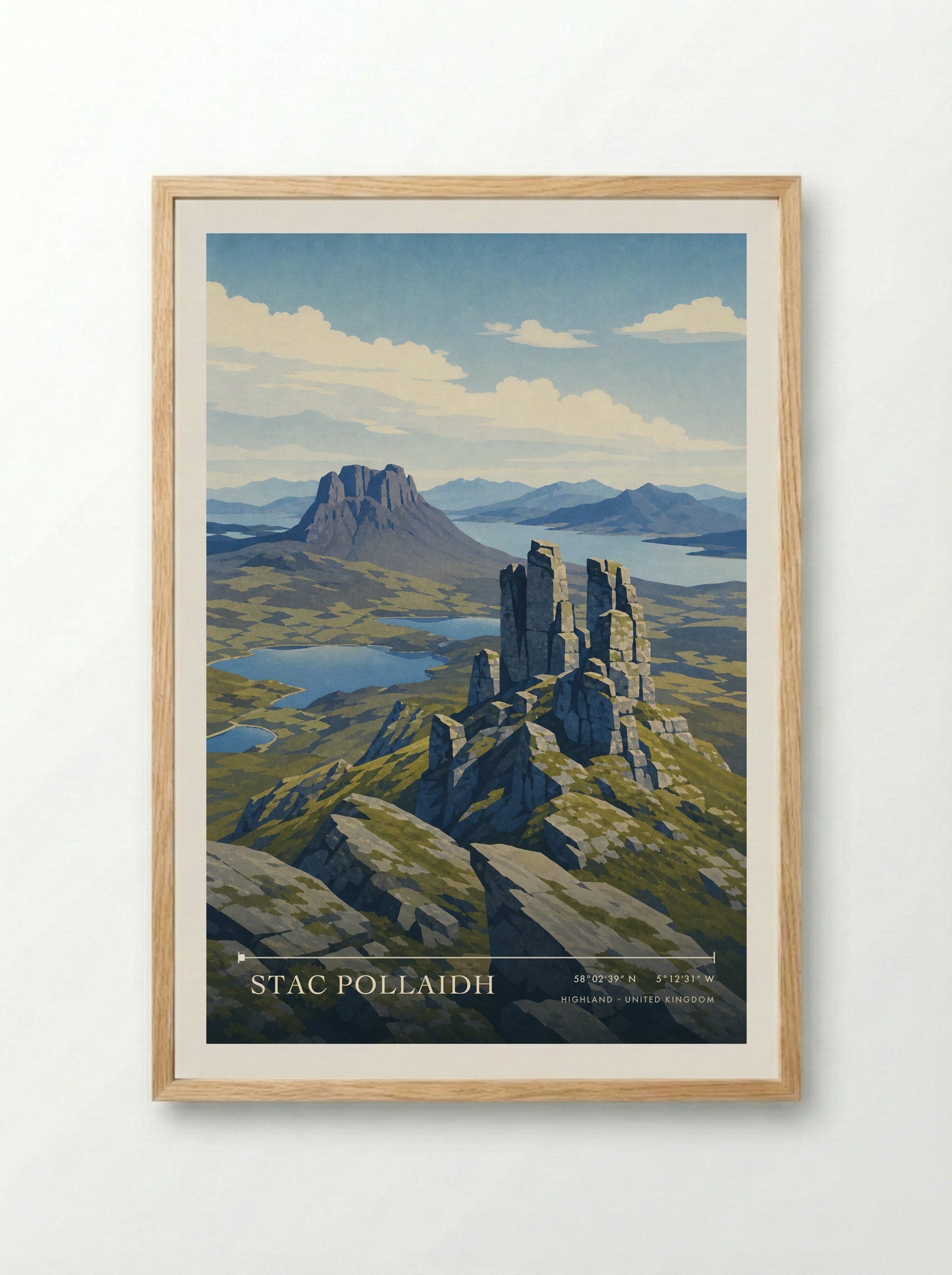 Stac Pollaidh Highland United Kingdom Travel Poster - Framed Print Wood