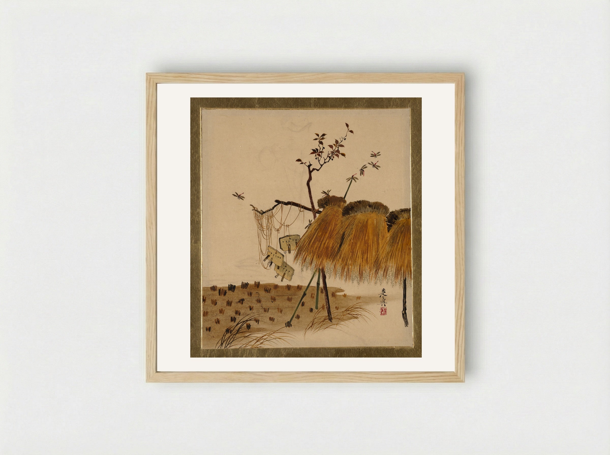 Stack of Rice and Dragonflies - Shibata Zeshin - Framed Print Wood
