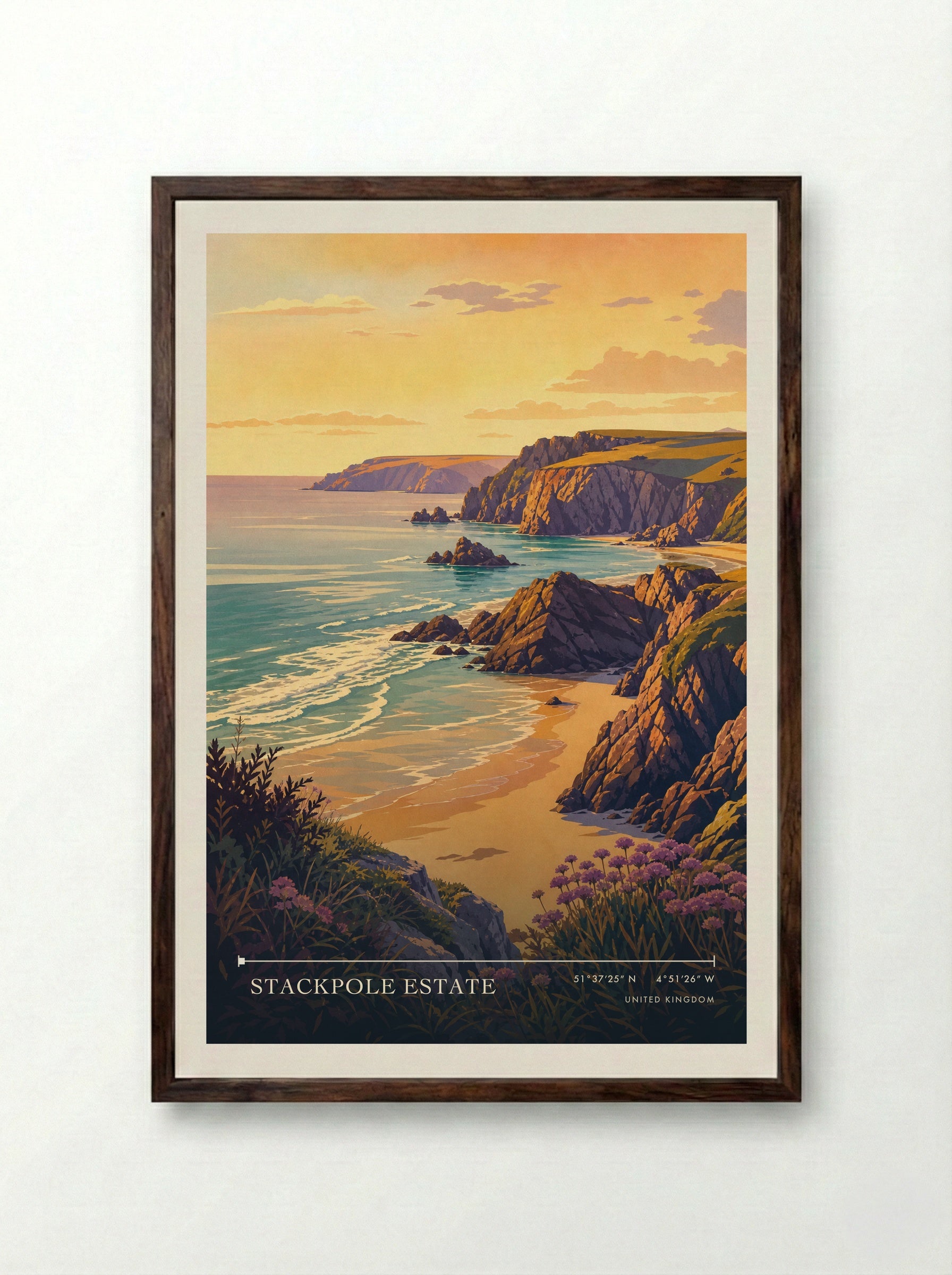 Stackpole Estate United Kingdom Travel Poster - Framed Print Dark Wood