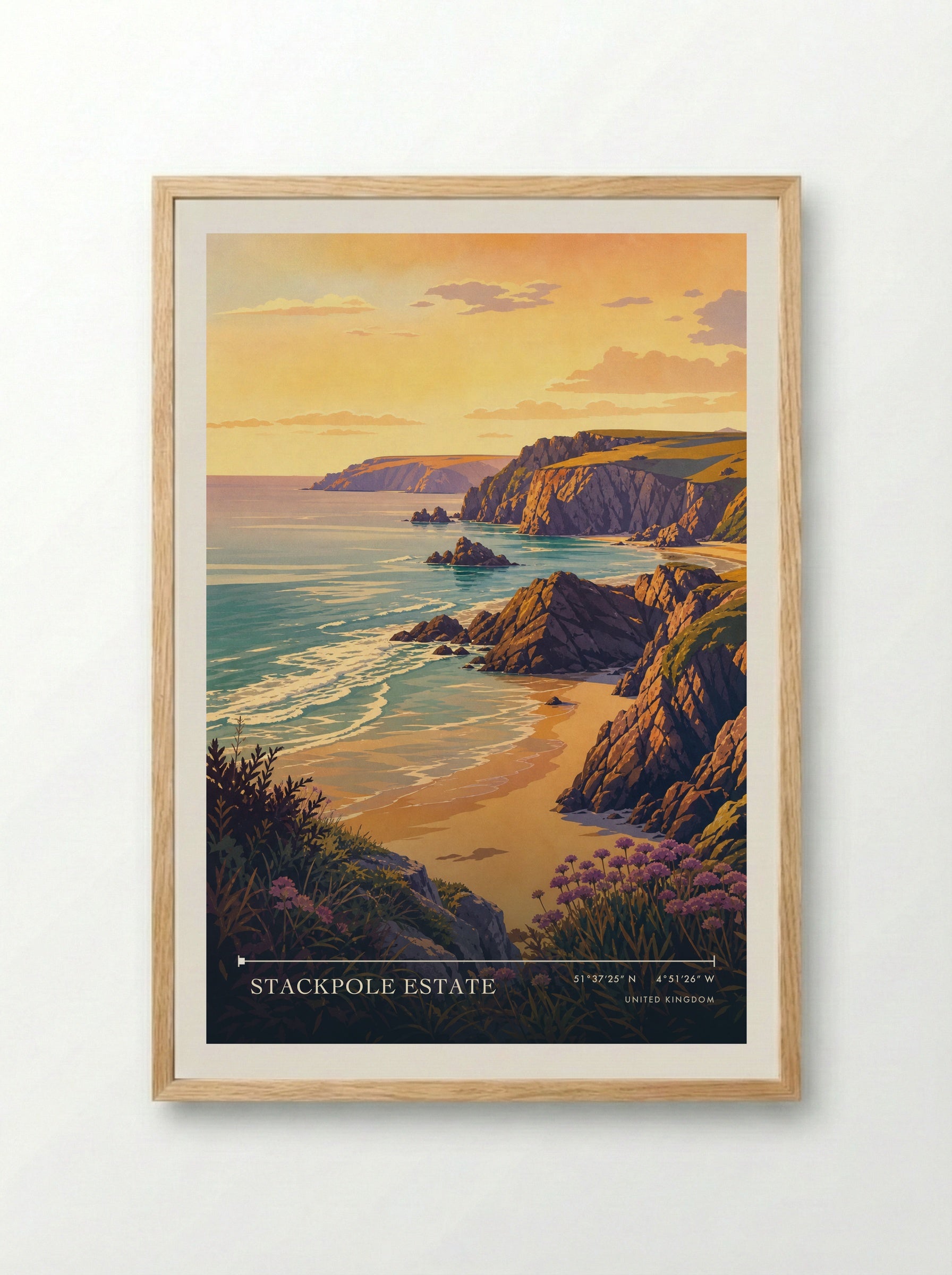 Stackpole Estate United Kingdom Travel Poster - Framed Print Wood