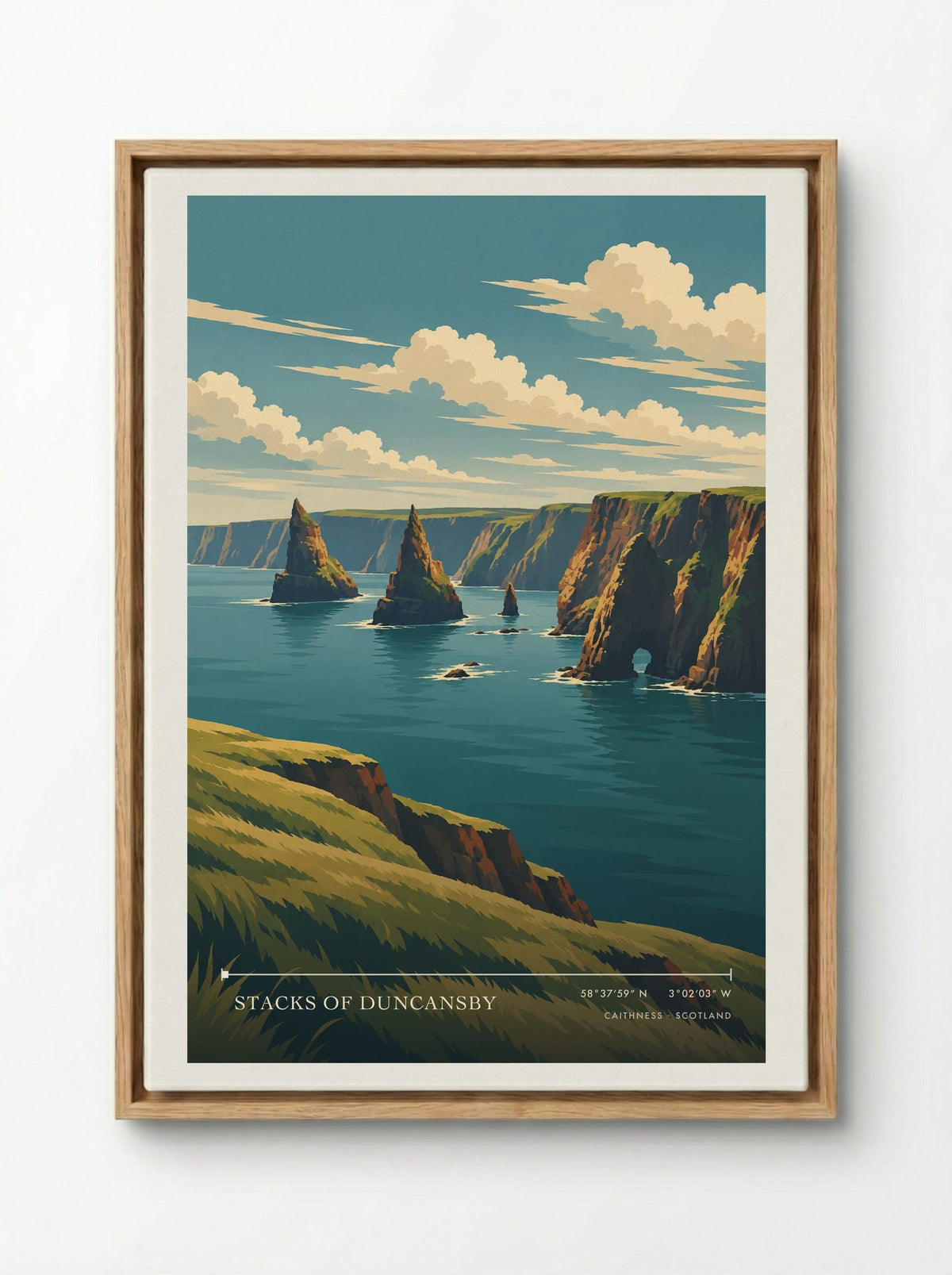 Stacks of Duncansby, Caithness | Travel Poster - Framed Canvas Wood