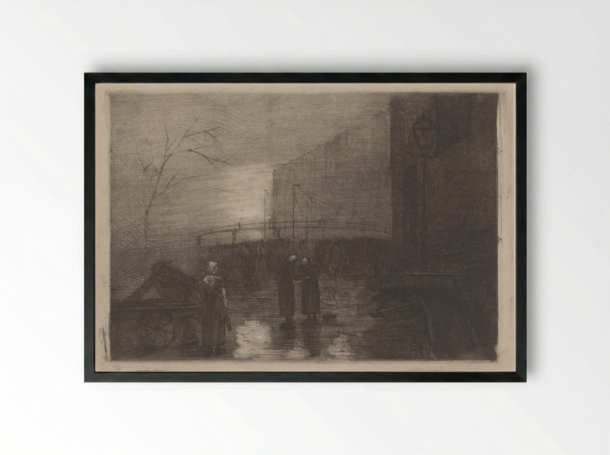 Stadsgezicht bij nevelachtig weer - Simon Moulijn - Framed Print Black