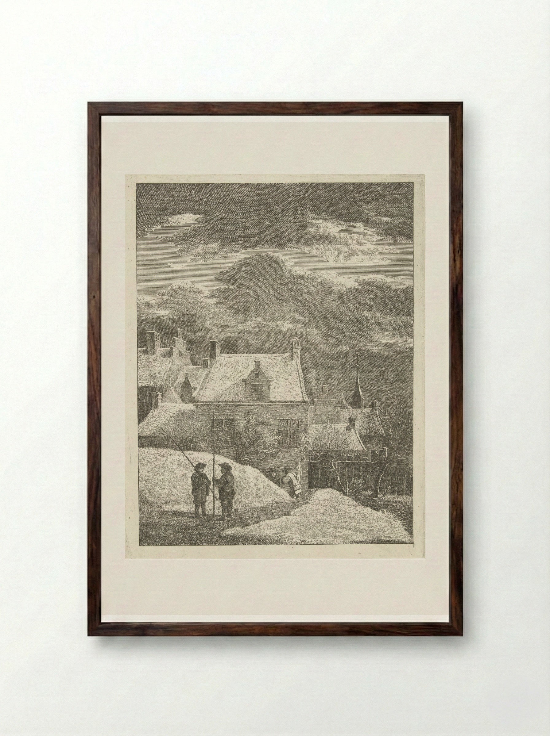 Stadsgezicht in de sneeuw - Abraham Delfos - Framed Print Dark Wood
