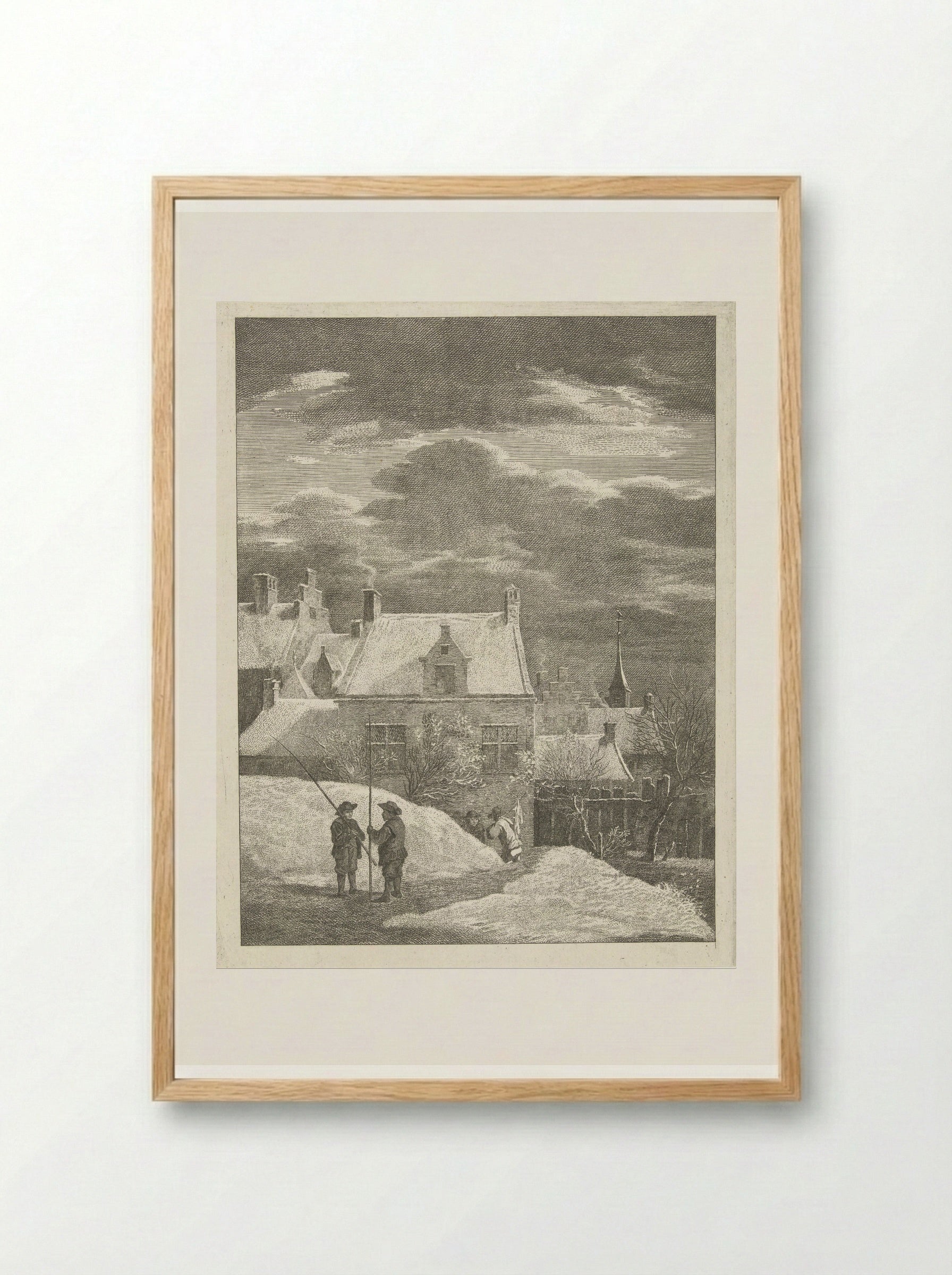 Stadsgezicht in de sneeuw - Abraham Delfos - Framed Print Wood
