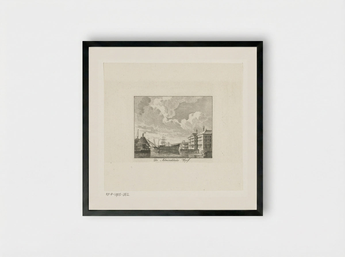 Stadsgezicht met Admiraliteitswerf te Amsterdam - Cornelis Brouwer - Framed Print Black