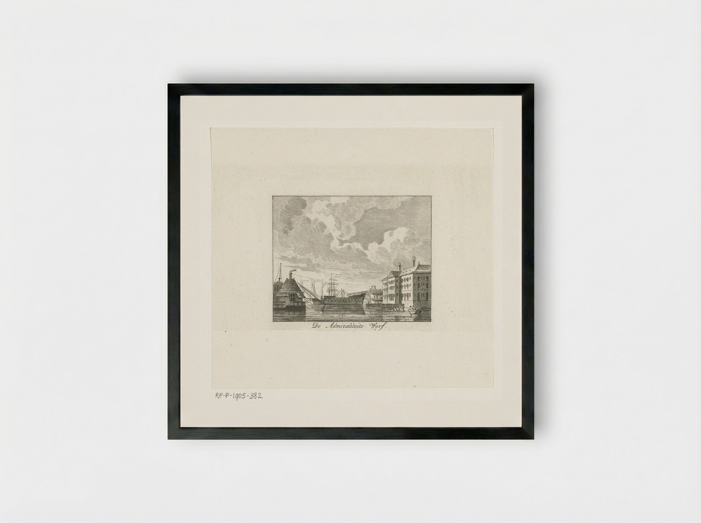 Stadsgezicht met Admiraliteitswerf te Amsterdam - Cornelis Brouwer - Framed Print Black