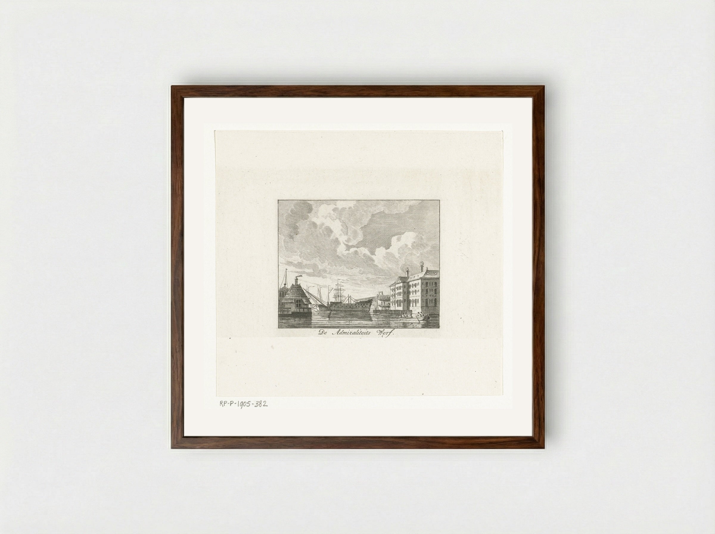 Stadsgezicht met Admiraliteitswerf te Amsterdam - Cornelis Brouwer - Framed Print Dark Wood