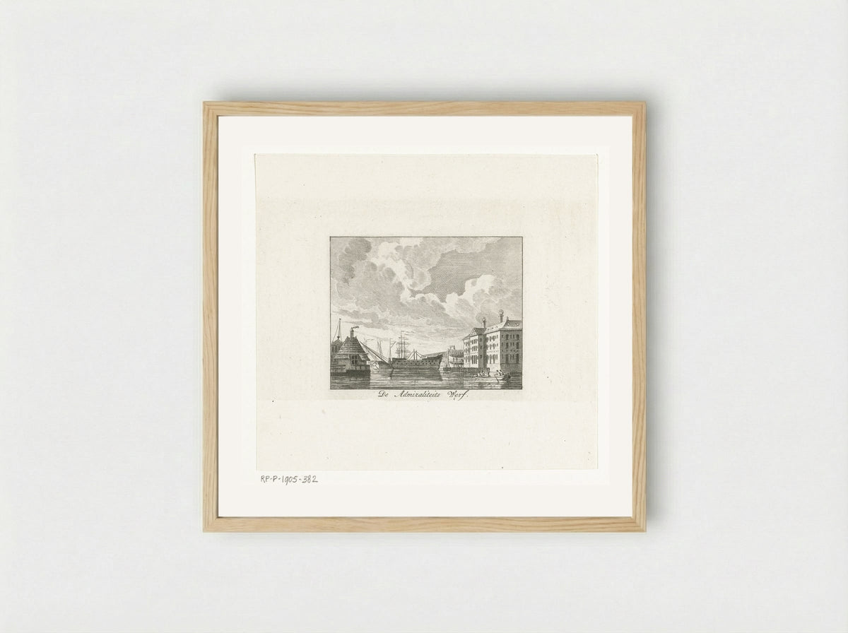 Stadsgezicht met Admiraliteitswerf te Amsterdam - Cornelis Brouwer - Framed Print Wood