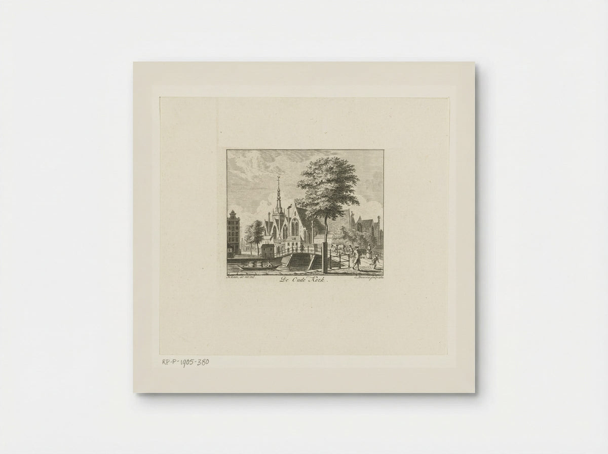 Stadsgezicht met Oude Kerk te Amsterdam - Cornelis Brouwer - Poster
