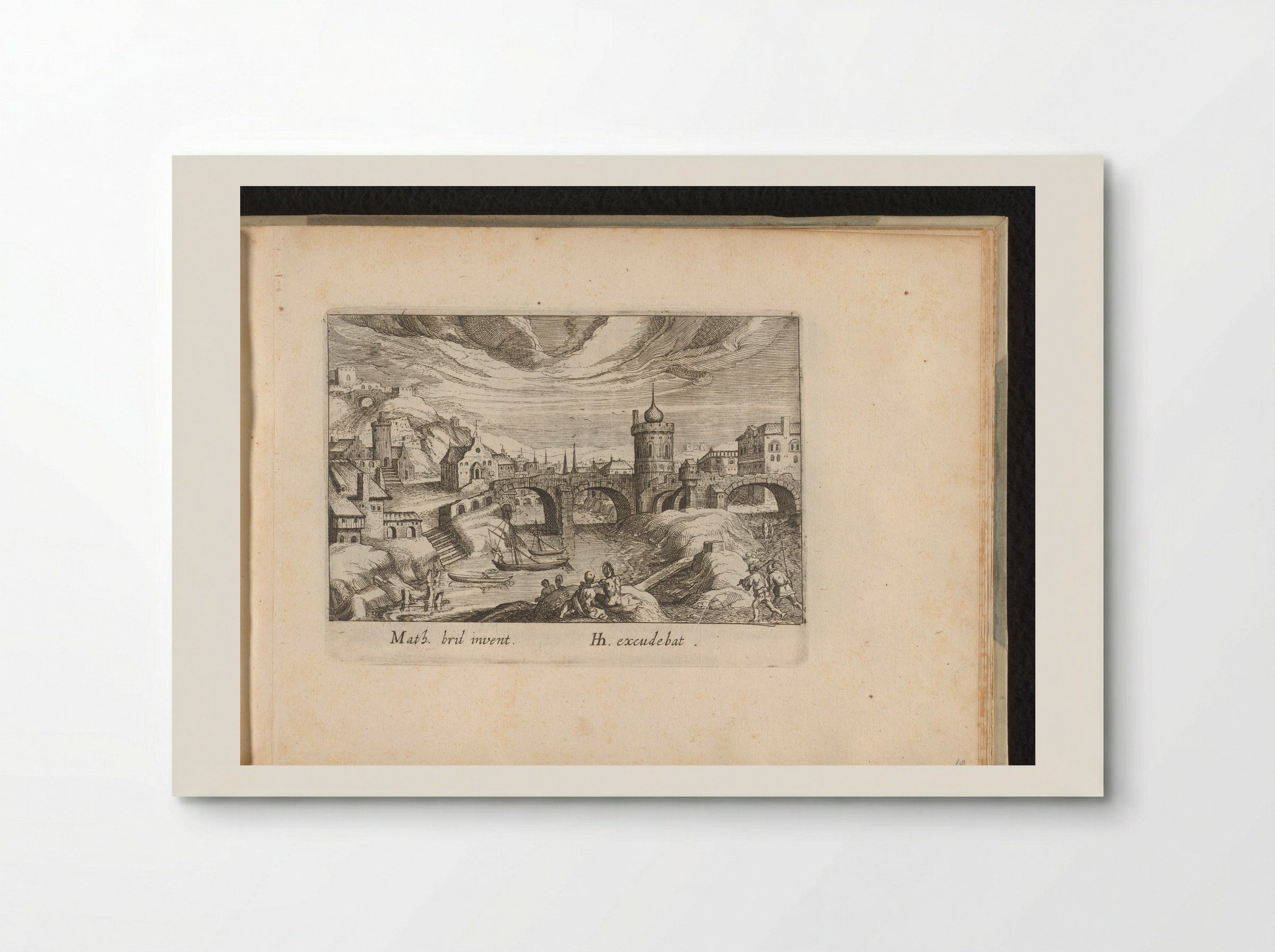 Stadsgezicht met brug en toren - Simon Frisius - Poster