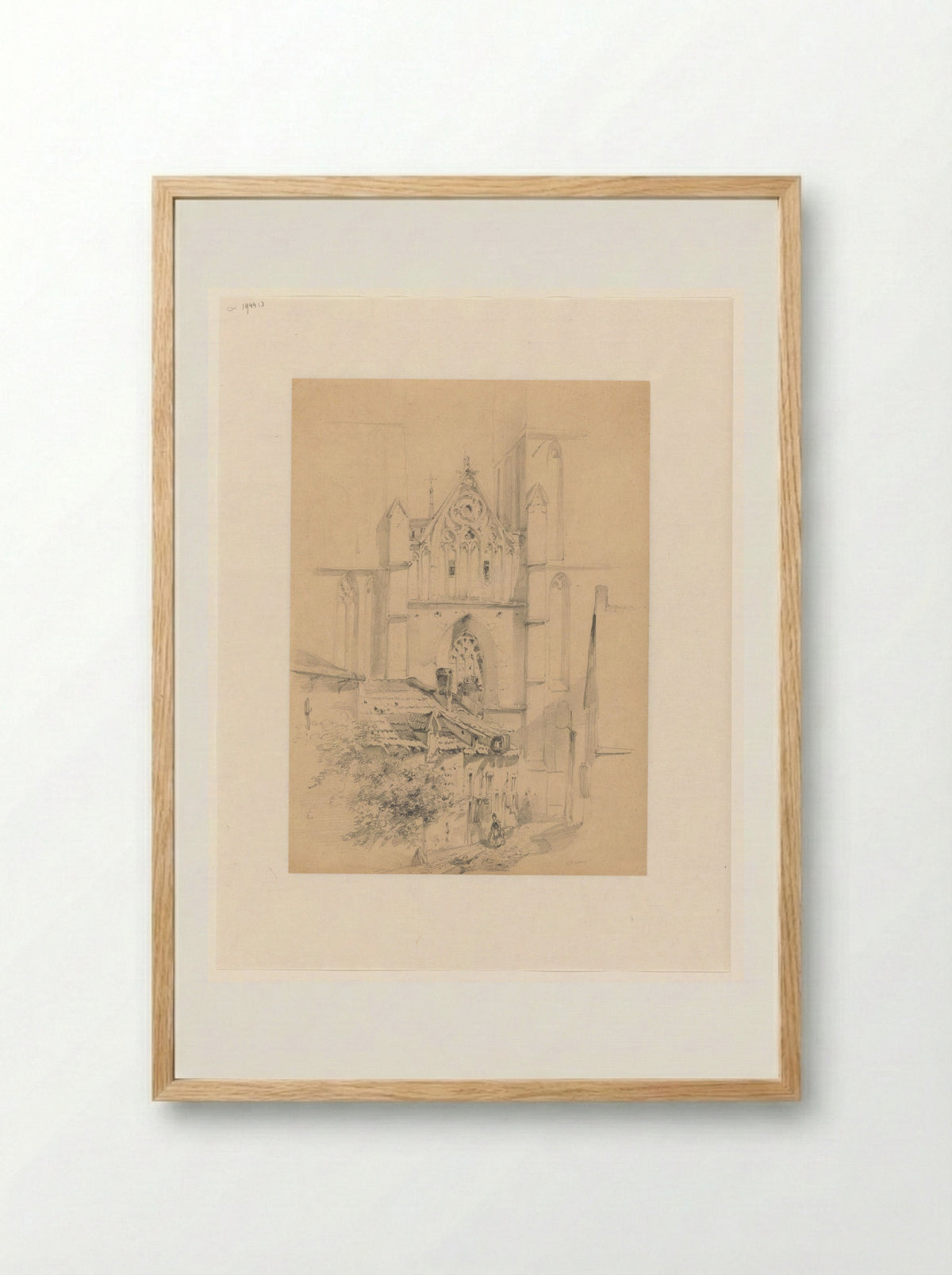 Stadsgezicht met kerk en straatje - Kasparus Karsen - Framed Print Wood