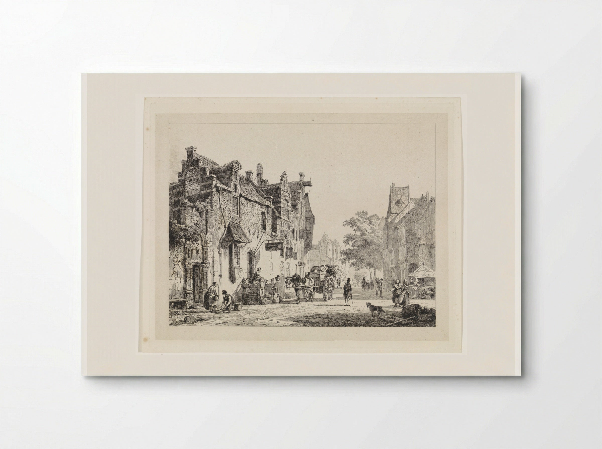 Stadsgezicht met paardenkar - Cornelis Springer - Poster