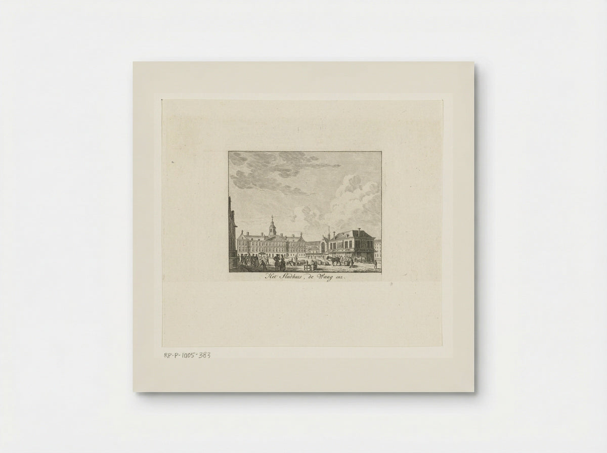 Stadsgezicht met stadhuis en de Waag te Amsterdam - Cornelis Brouwer - Poster