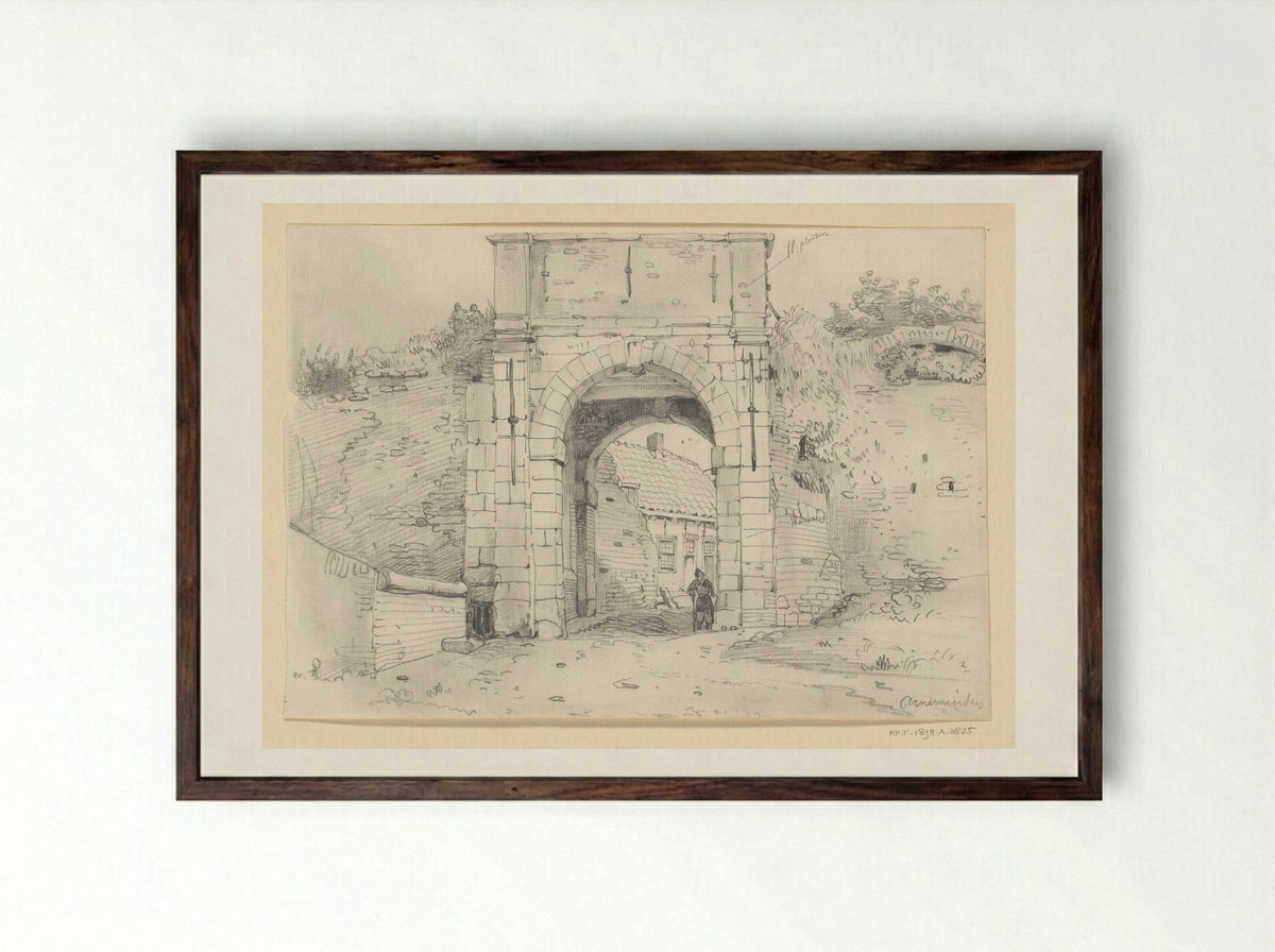 Stadspoort te Arnemuiden - Willem Anthonie van Deventer - Framed Print Dark Wood