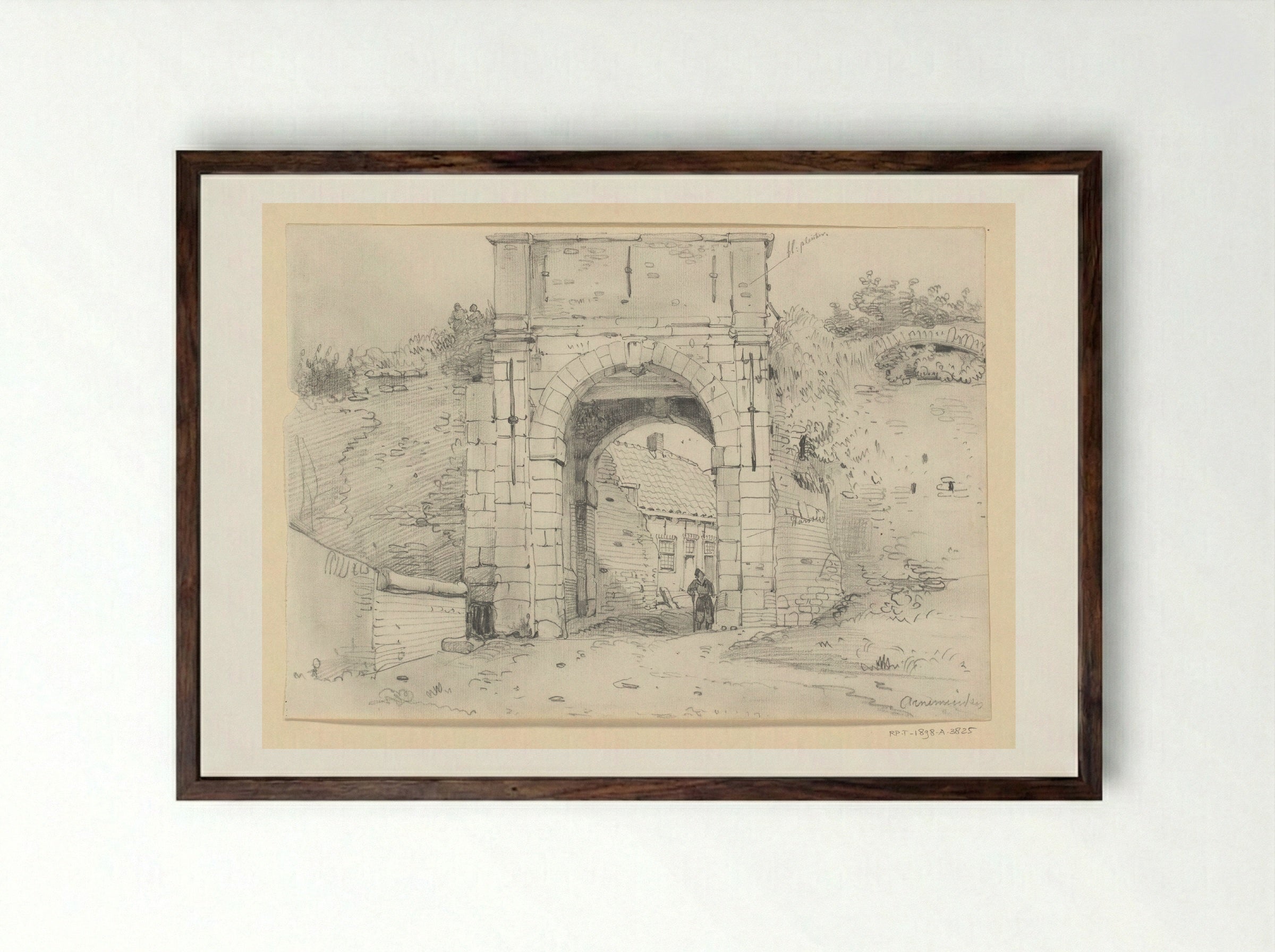 Stadspoort te Arnemuiden - Willem Anthonie van Deventer - Framed Print Dark Wood