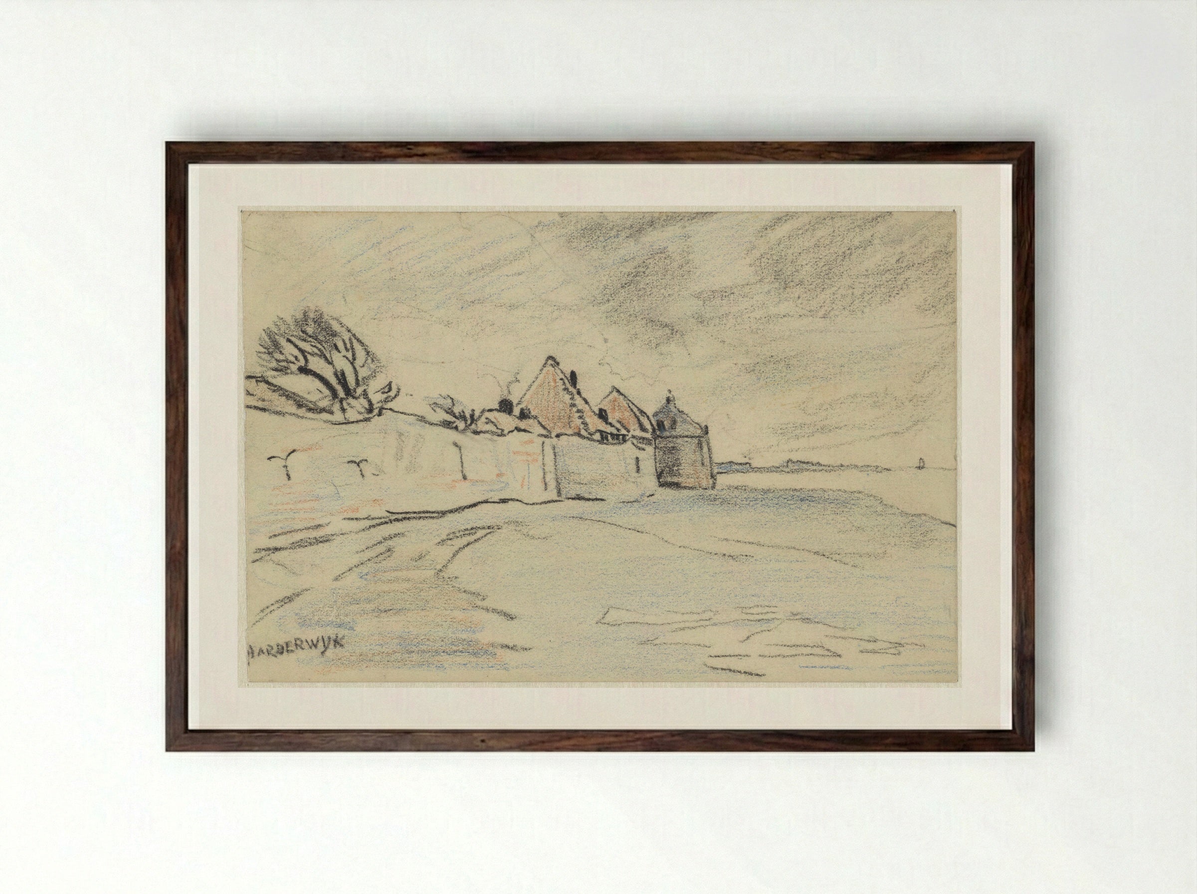 Stadswallen van Harderwijk - Adolf le Comte - Framed Print Dark Wood