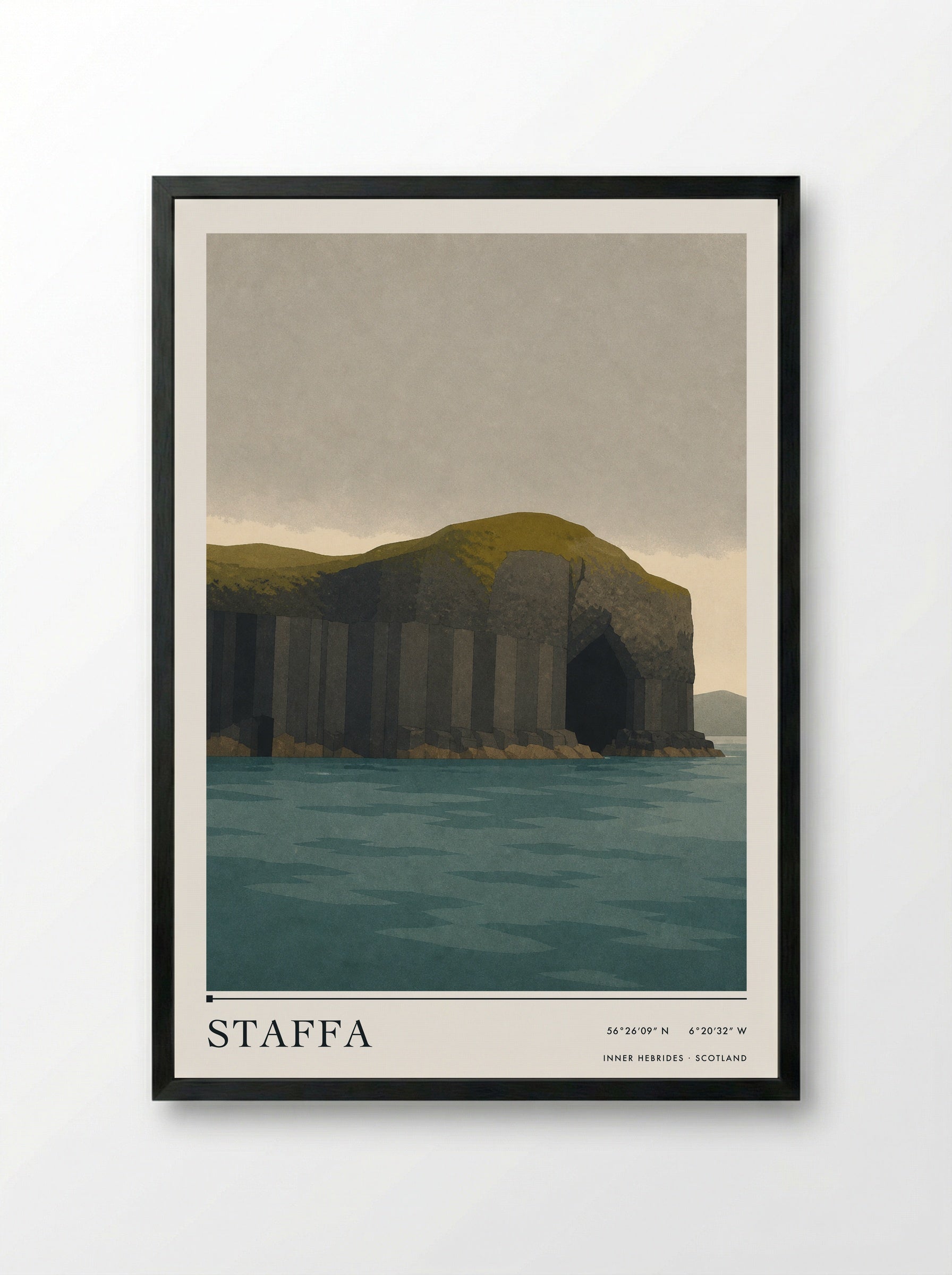 Staffa Travel Poster Artwork - Framed Print Black