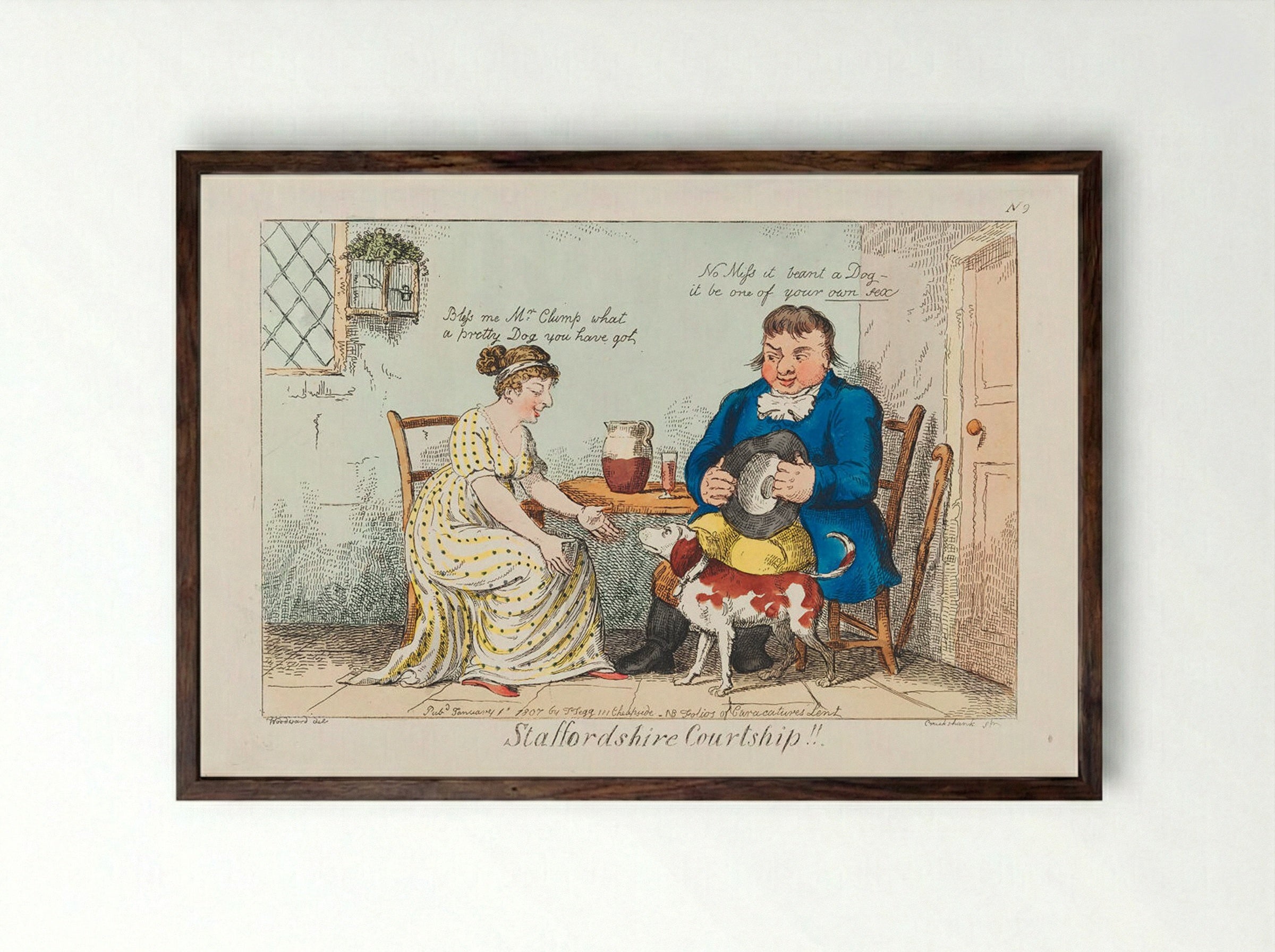 Staffordshire Courtship!! - George Cruikshank - Framed Print Dark Wood