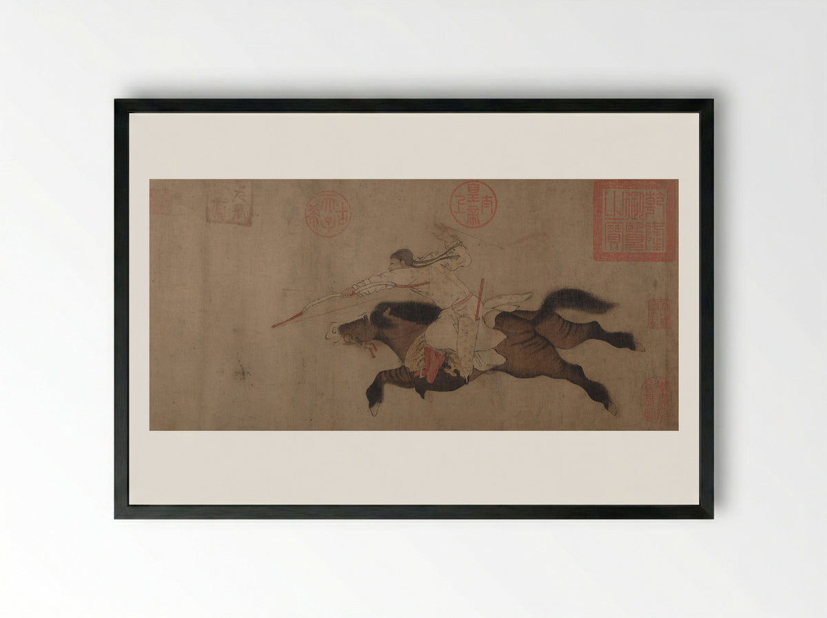 Stag Hunt - Huang Zongdao - Framed Print Black