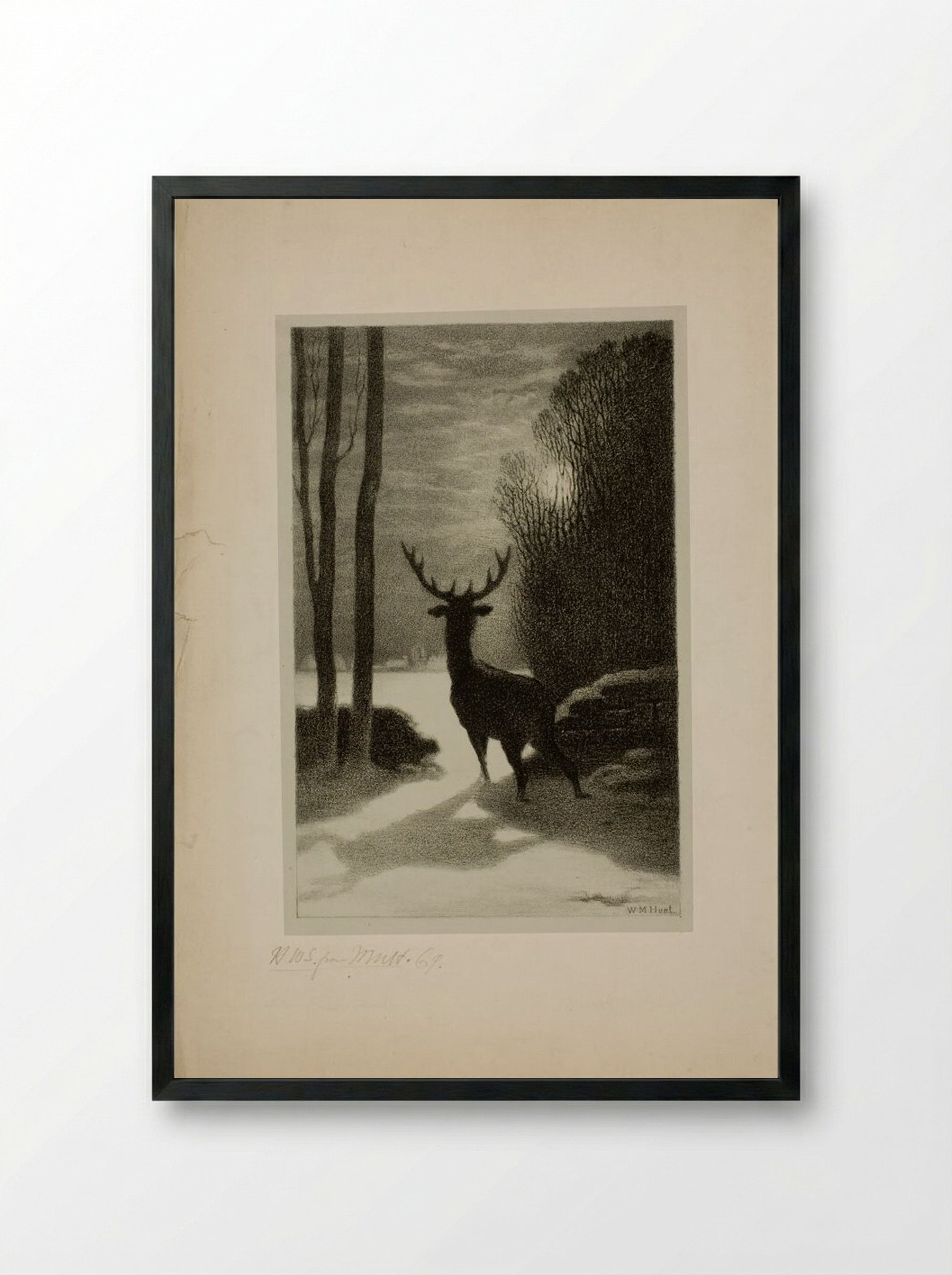 Stag in Winter - William Morris Hunt - Framed Print Black