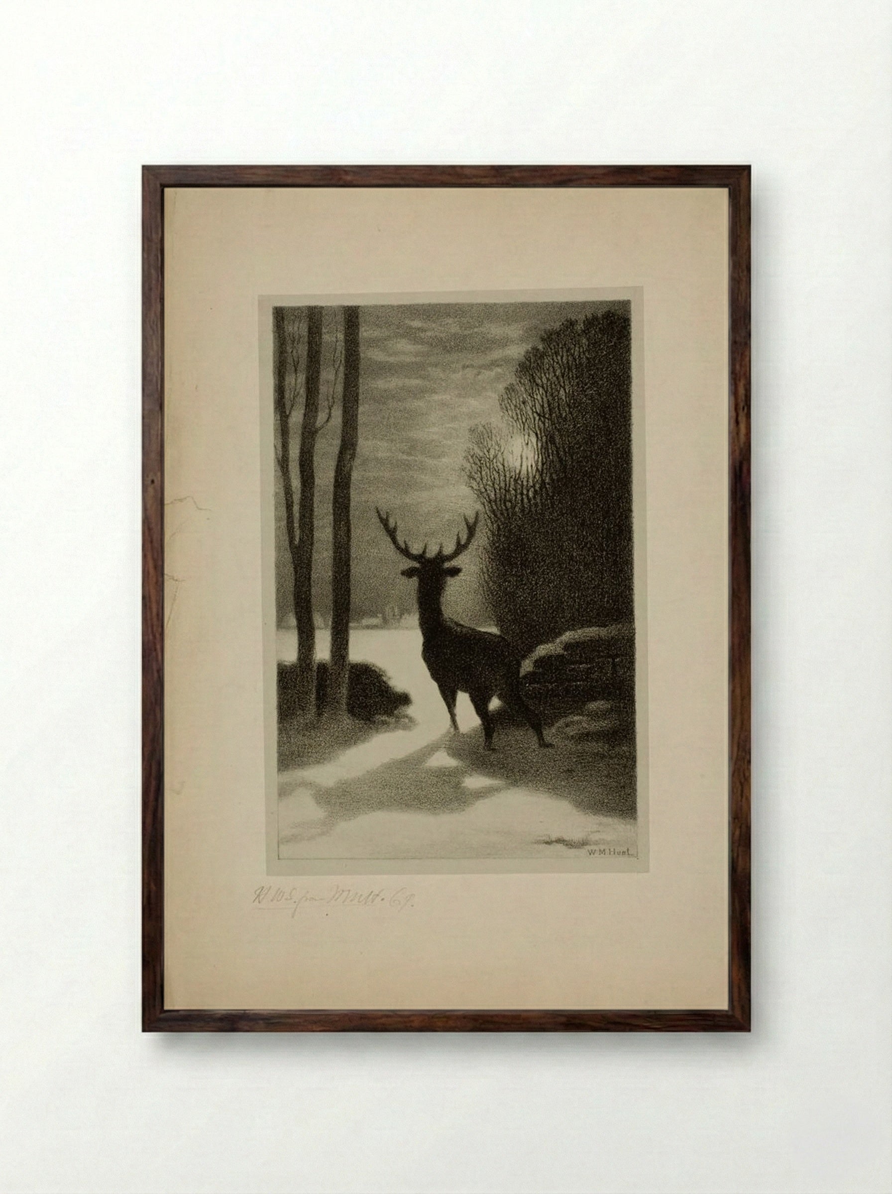 Stag in Winter - William Morris Hunt - Framed Print Dark Wood