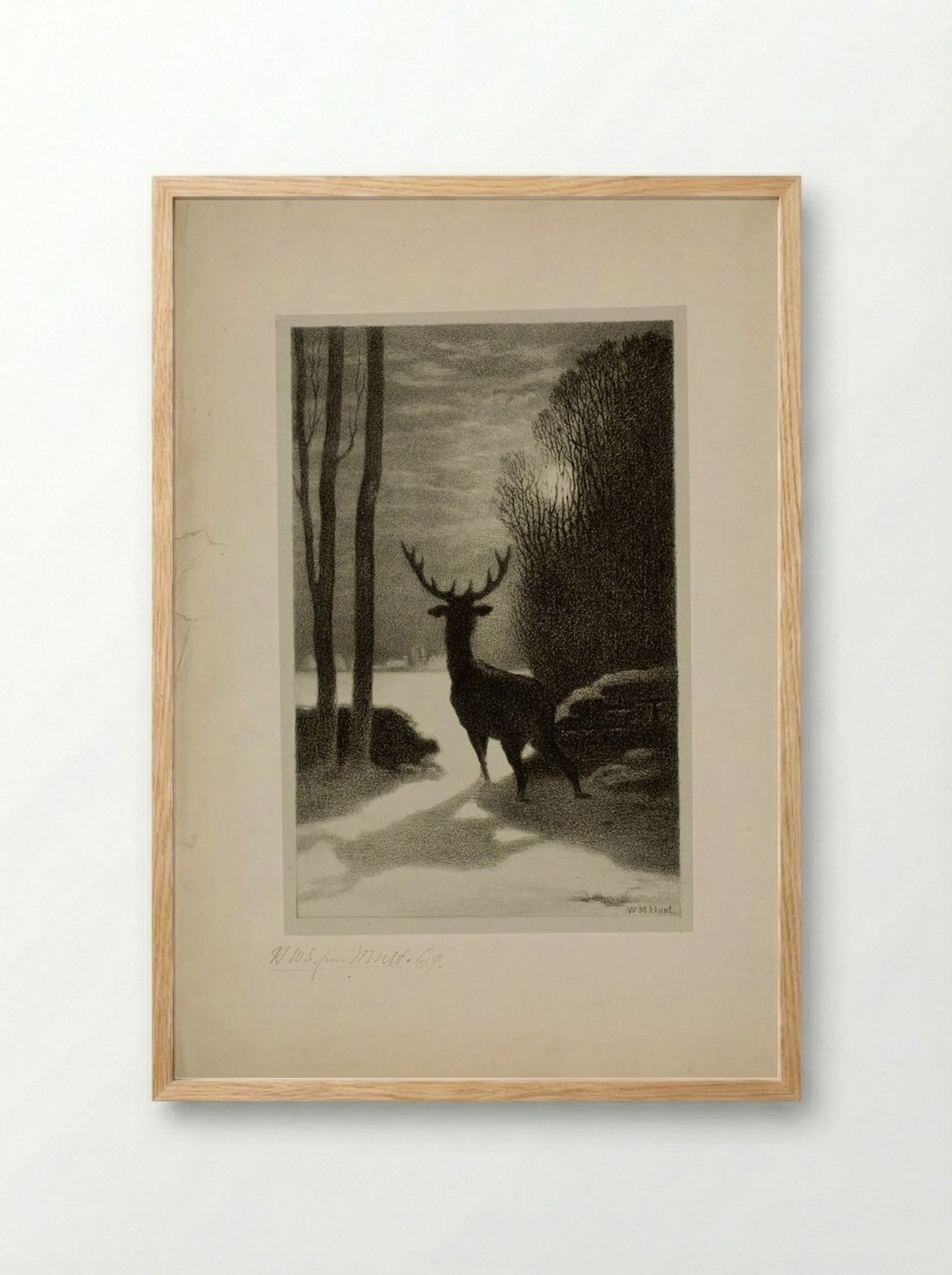 Stag in Winter - William Morris Hunt - Framed Print Wood