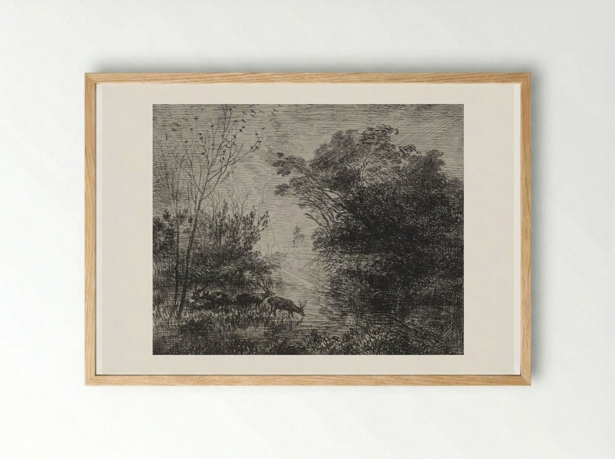 Stags - Charles François Daubigny - Framed Print Wood