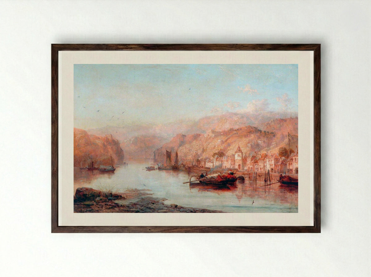 Stahleck Castle on the Rhine - James Webb - Framed Print Dark Wood