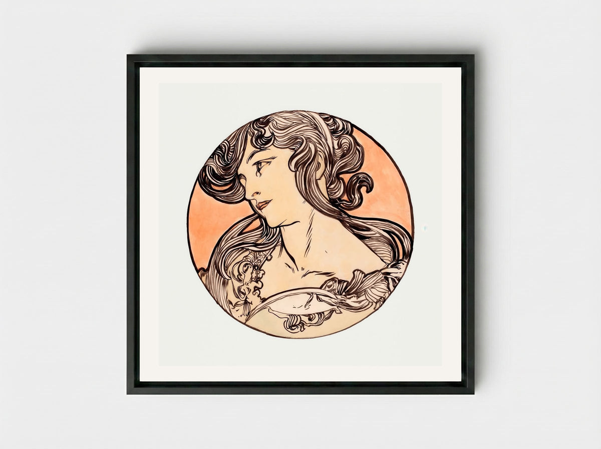 Stained Glass Window Design for Fouquet Boutique - Alphonse Mucha - Framed Canvas Black