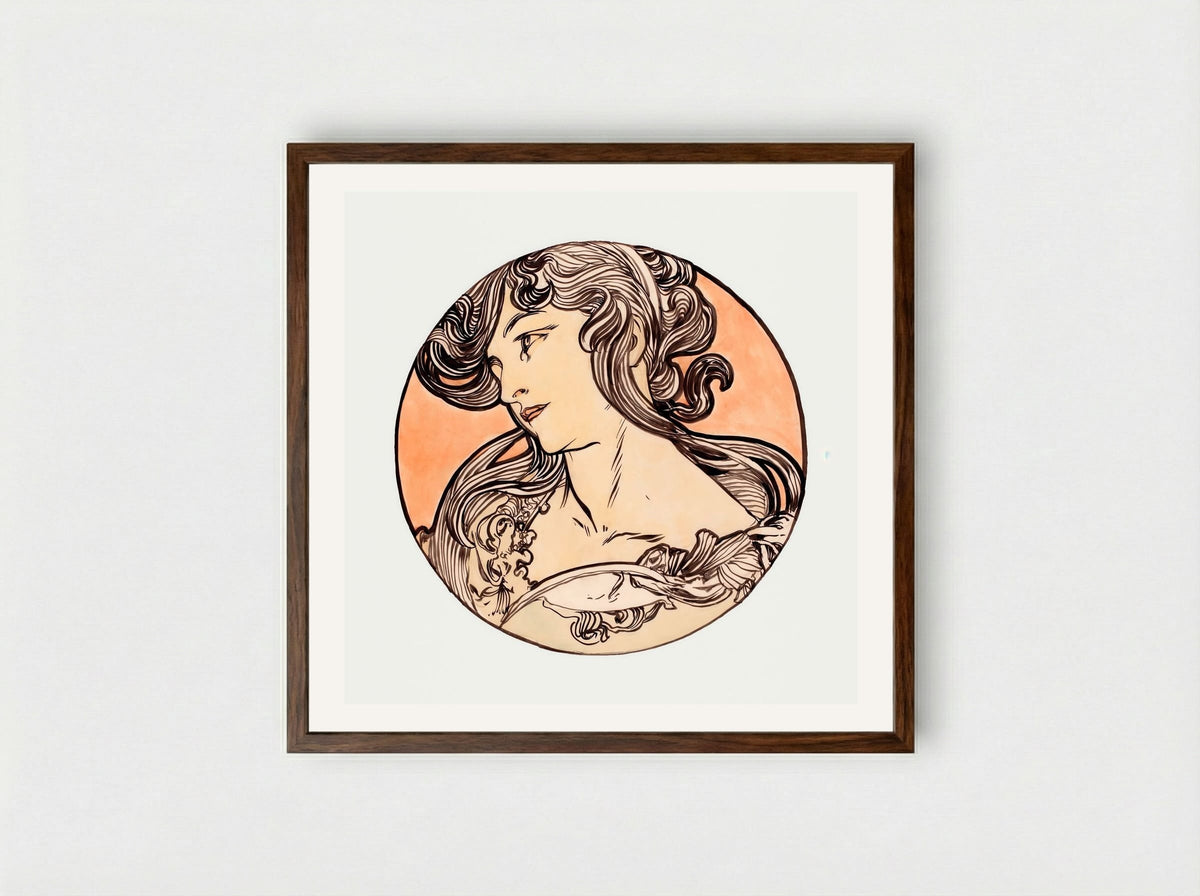 Stained Glass Window Design for Fouquet Boutique - Alphonse Mucha - Framed Print Dark Wood