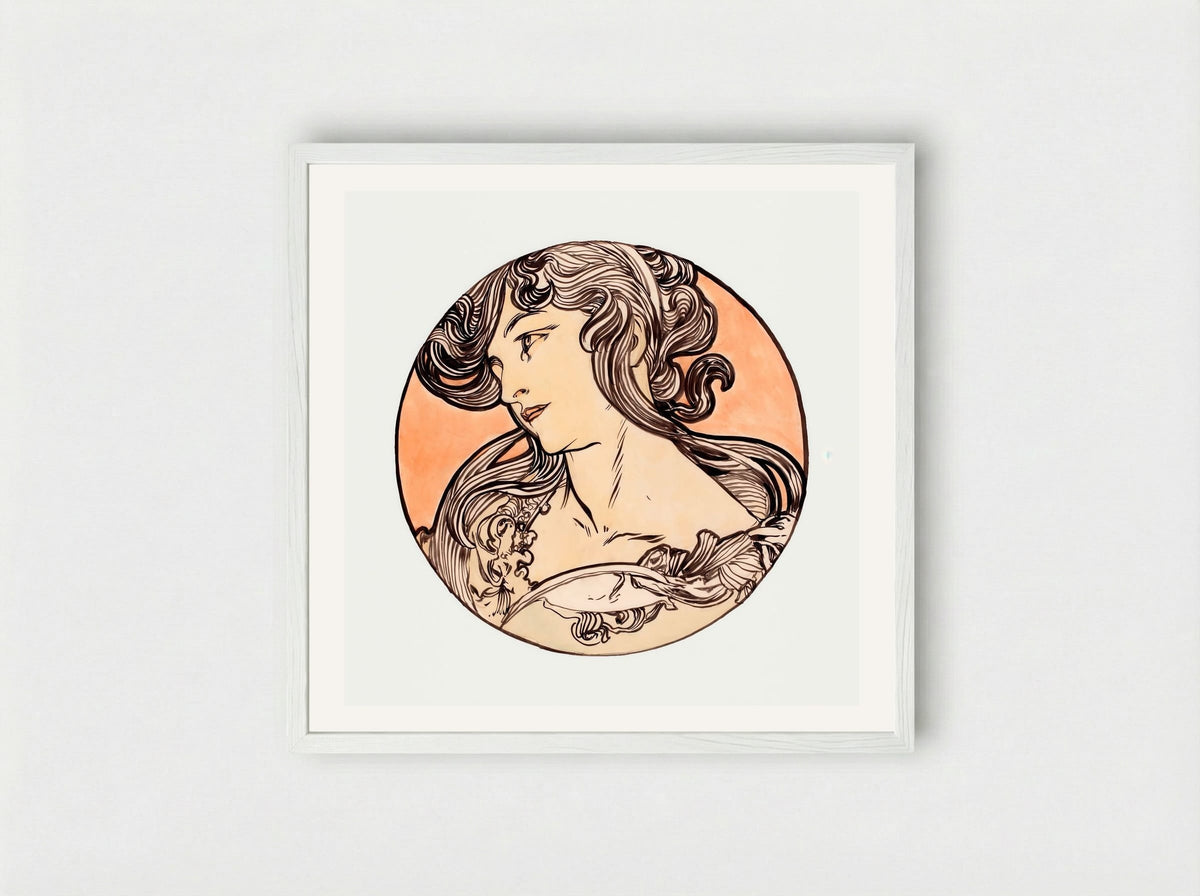 Stained Glass Window Design for Fouquet Boutique - Alphonse Mucha - Framed Print White