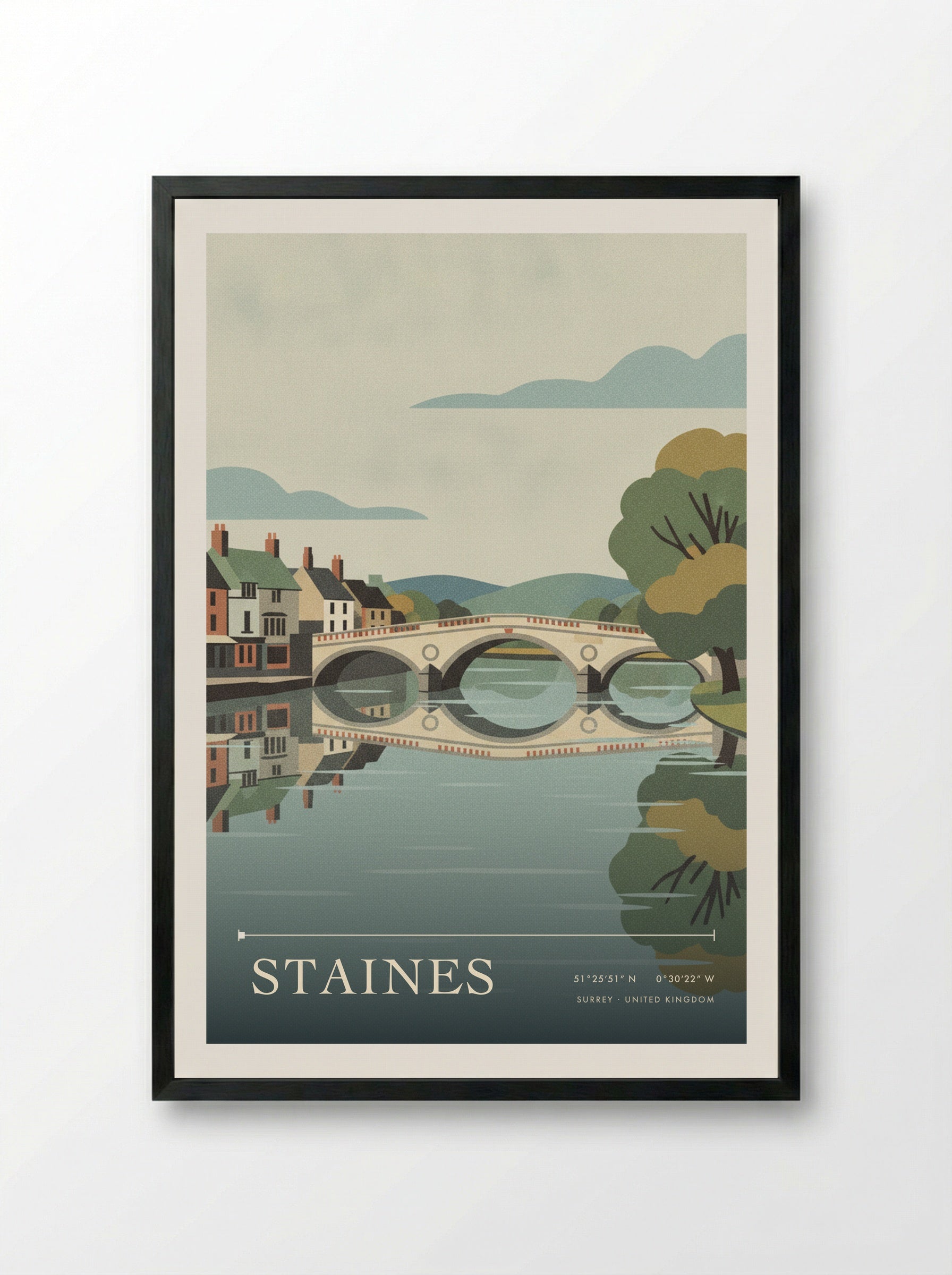 Staines Surrey United Kingdom Travel Poster - Framed Print Black